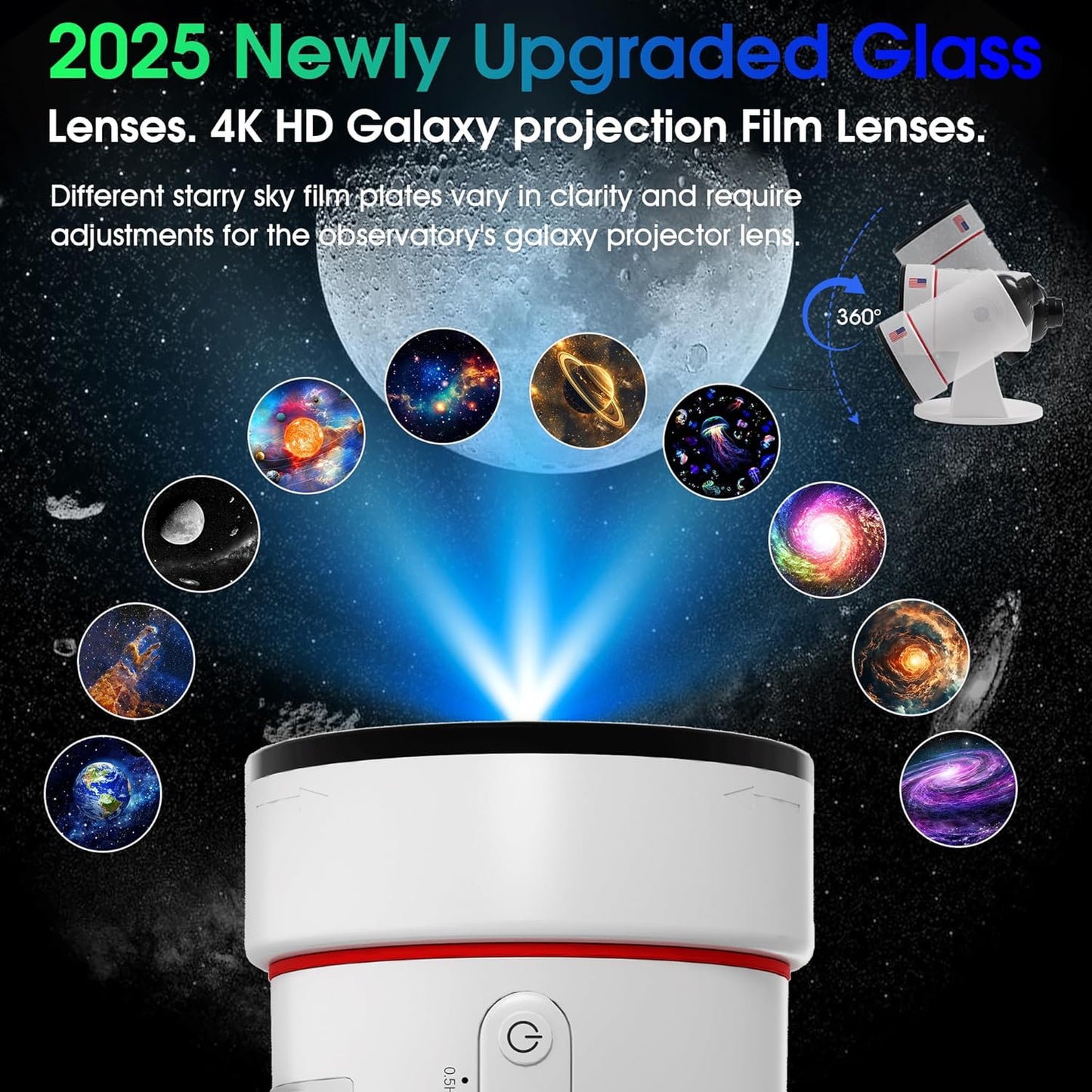 Galaxy Projector，Upgraded 4K HD Star Projector Lens, 10 Realistic Nebula Scenarios Room Lights，Timer off Controls&8-Color Night Light，Super Wide Ceiling Coverage for Bedrooms Home Theaters Kids Rooms