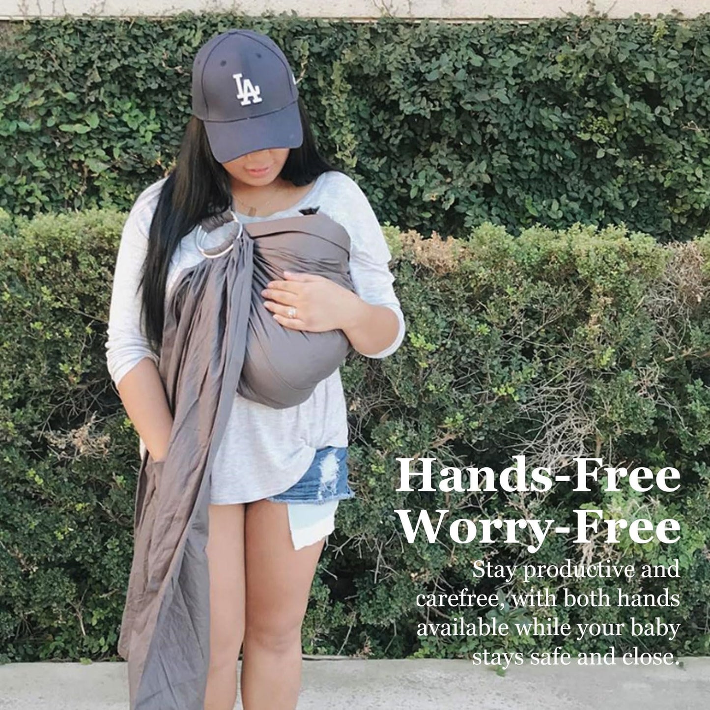 Ring Sling Baby Carrier, Soft Cotton Baby Sling Carrier Newborn to Toddler, Baby Wrap Carrier for Plus Size Parents, Perfect Shower Gift, Grey