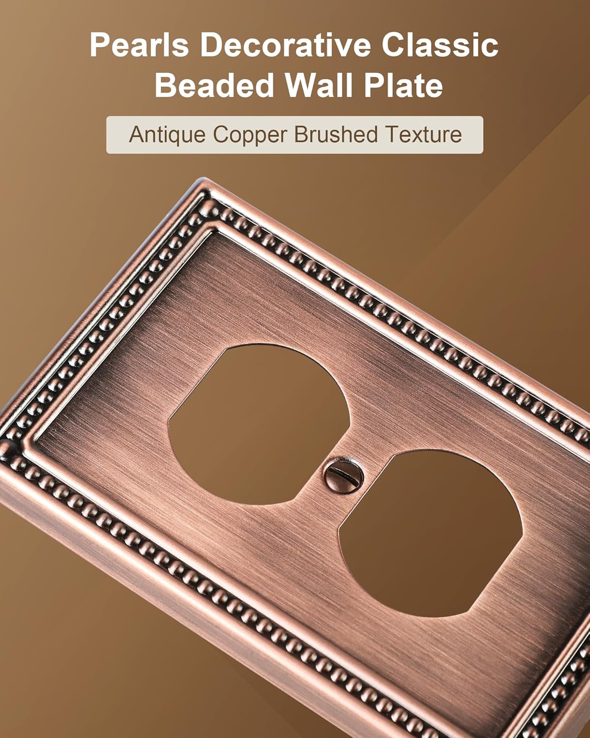 6-Pack Duplex Outlet Cover Plate, Antique Copper Metal Wall Plates for Electrical Outlets, 1 Gang Receptacle Cover, Pearls Decorative Switch Plates and Outlet Covers