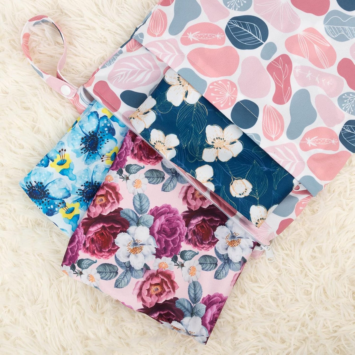 babygoal Wet Dry Bags for Baby Cloth Diapers, Washable Travel Bags, Beach, Pool, Gym Bag for Swimsuits & Wet Clothes with Two Zippered Pockets 4 Pack, 4LN14