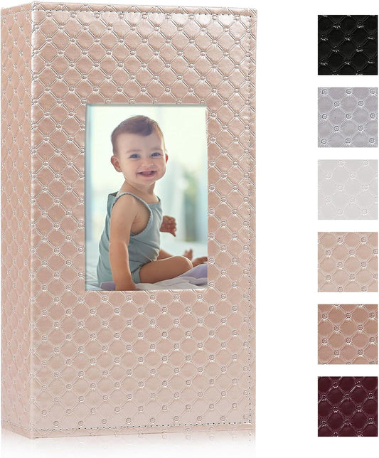 RECUTMS Photo Albums for 4x6 Photos Holds 300, 3 Per Pages Photo Picture Album PU Leather Button Grain Cover, Horizontal Photos Record Family Wedding Anniversary Baby Holiday Travel Album Champagne