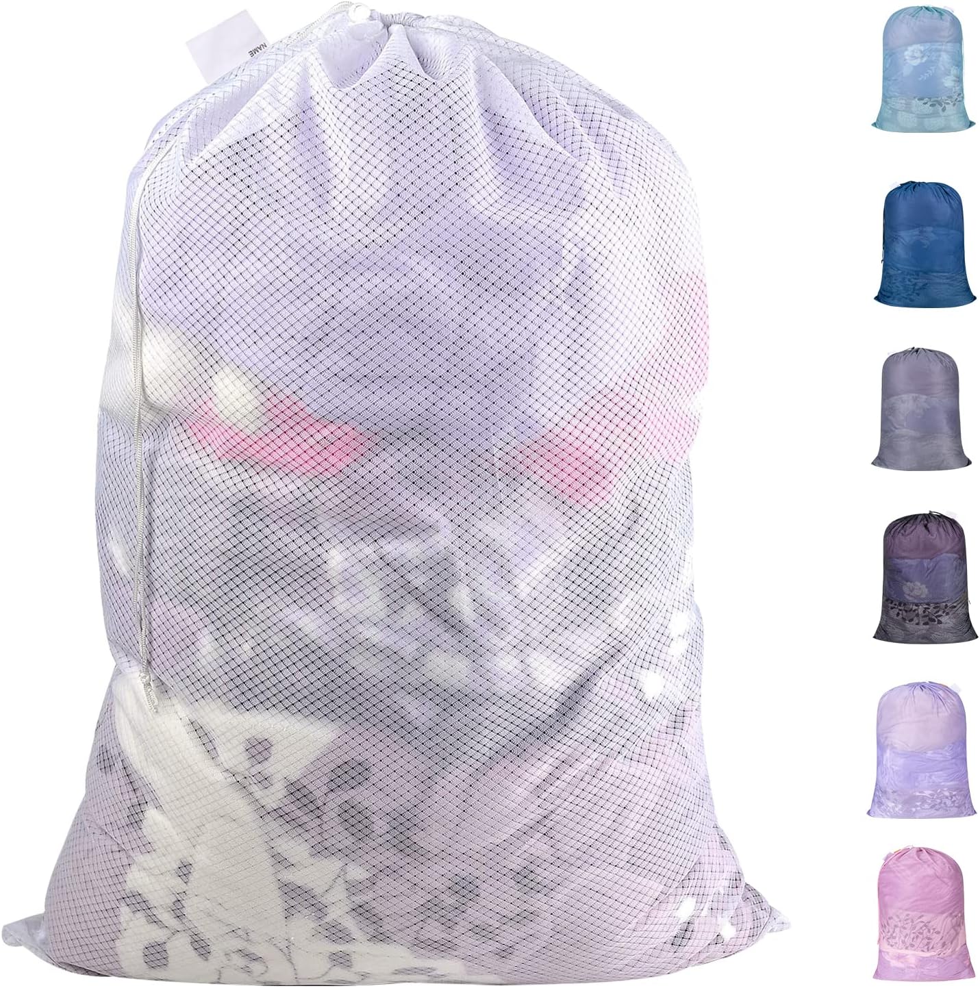 Polecasa Diamond Mesh Laundry Bags, 24 x 36 inches Heavy Duty Mesh Laundry Bag with Drawstring Closure and ID Tag, Large Laundry Hamper Liner, Laundry bag for College, Travel, Sports, Dorms,White