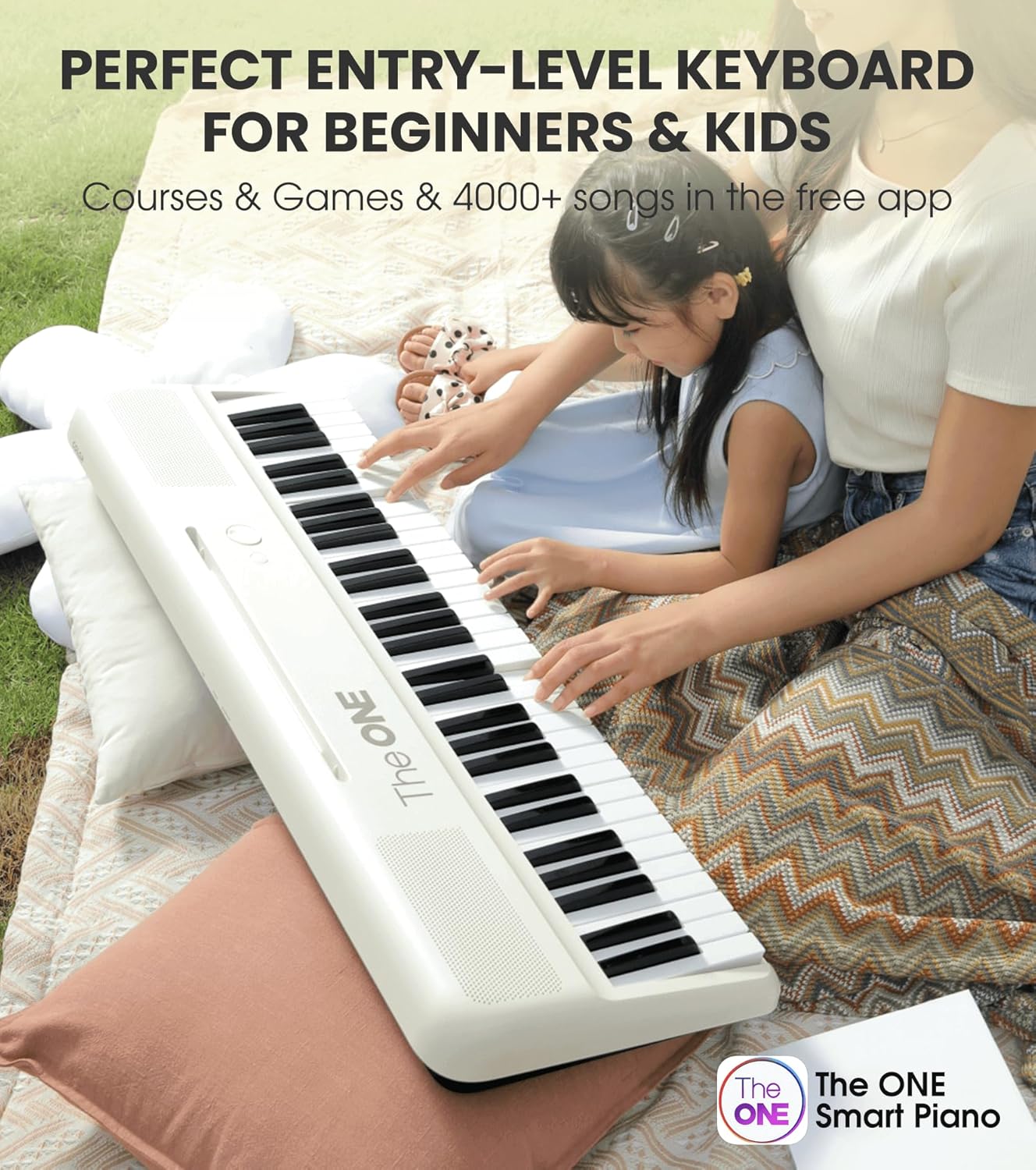 The ONE Smart Keyboard COLOR 61 Lighted Keys Piano Keyboard, Electric Piano for Beginners with 256 Tones, 64 Polyphony, Built-in LED Lights & Apps, Supports USB MIDI/Headphones (White)