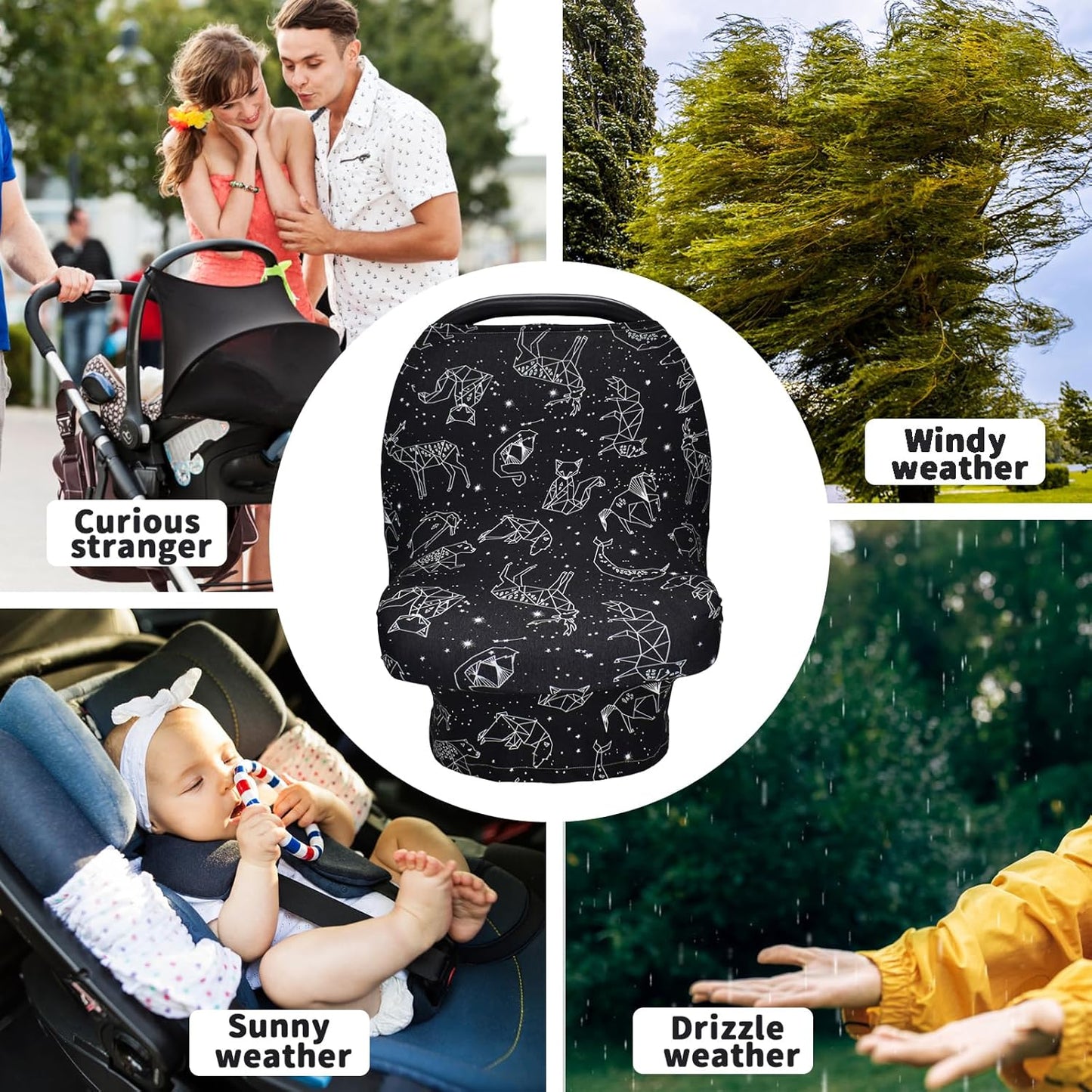 Rquite All-in-1 Car Seat Cover Baby, Carseat Covers for Girl Boy, Stretchy Soft Infant Car Seat Cover, Multi-use Baby Carrier Cover, Car Seat Canopy, Stroller Sun Shade, Nursing Breastfeeding Cover