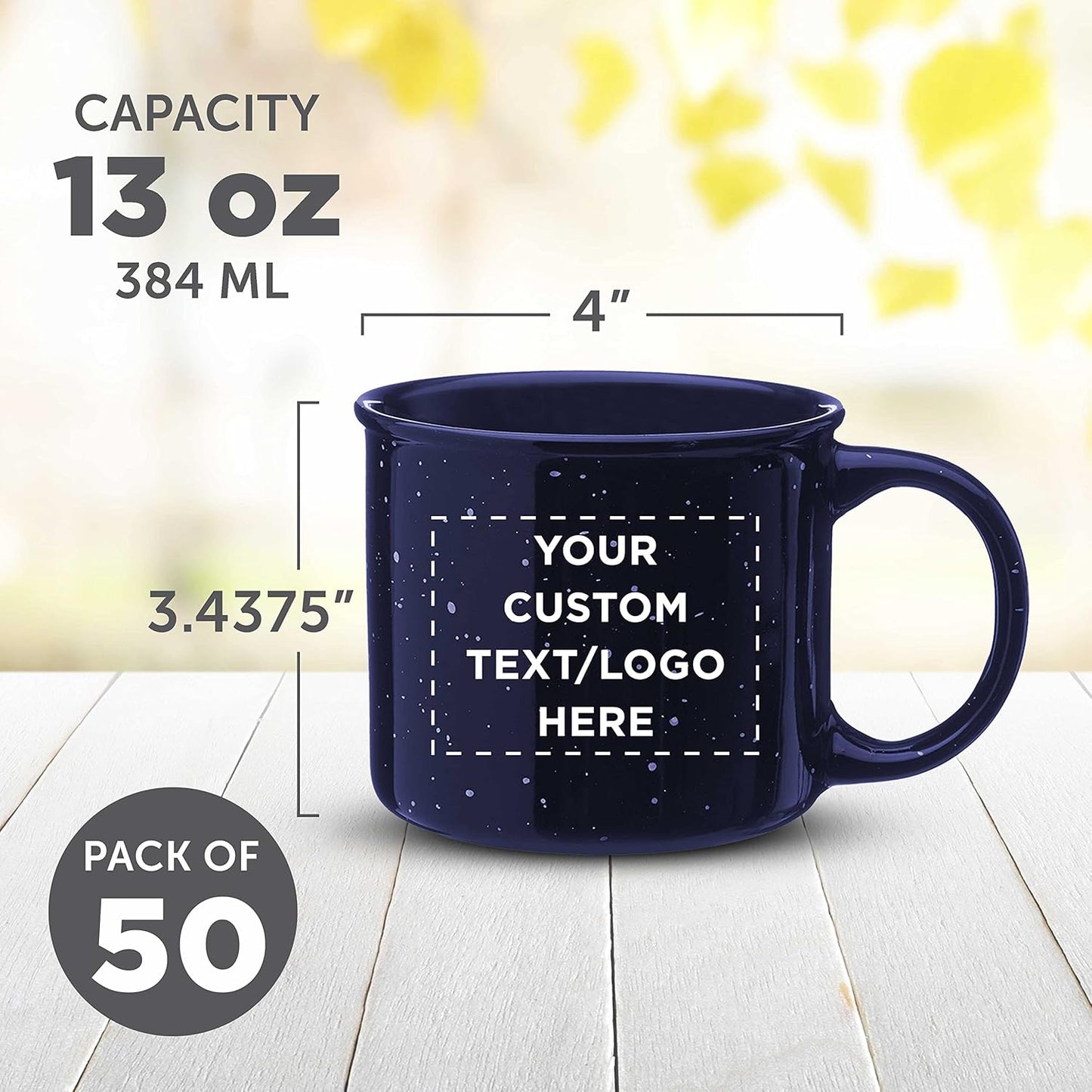 DISCOUNT PROMOS Custom Ceramic Campfire Coffee Mugs 13 oz. Set of 50, Personalized Bulk Pack - Perfect for Tea, Espresso, Cappuccino, Hot Cocoa - Blue