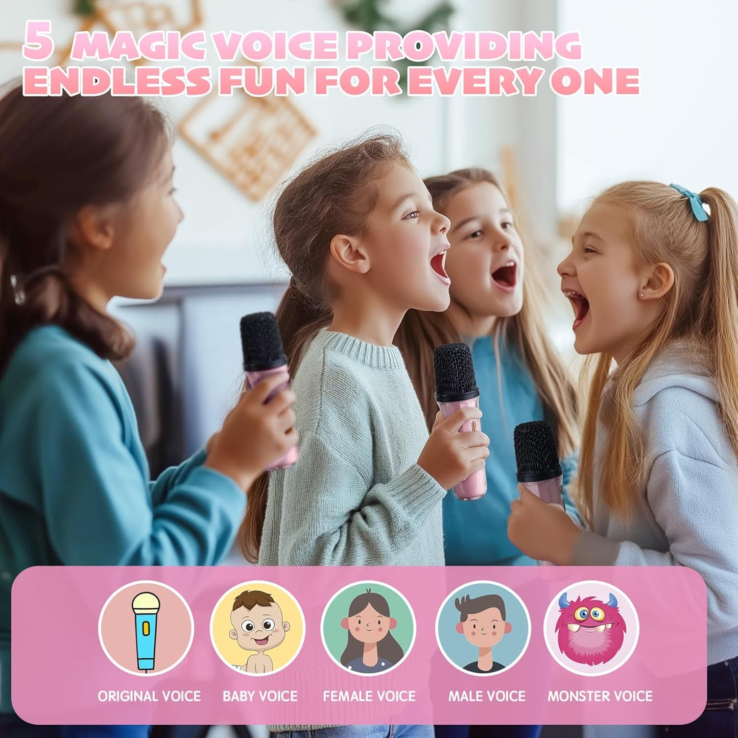 Karaoke Machine for Kids & Adults, Portable Bluetooth Mini Karaoke Speaker with 2 Wireless Microphone and Lights, Birthday Gifts for Girls & Boys, Toys for Girls, Family Home Party (Pink)