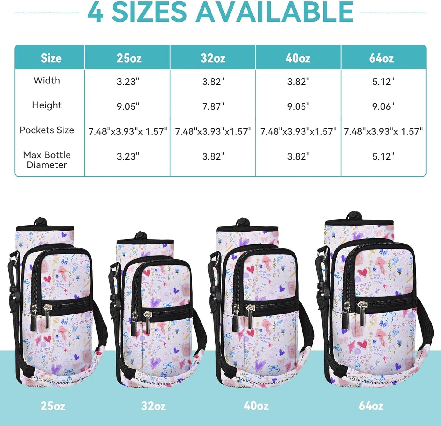 AUPET Water Bottle Sling Bag Sleeve Holder Carrier 25/32/40/64 oz,Insulated Crossbody Water Bottle Case Cover with Strap and Pockets for Men/Women Walking Hiking