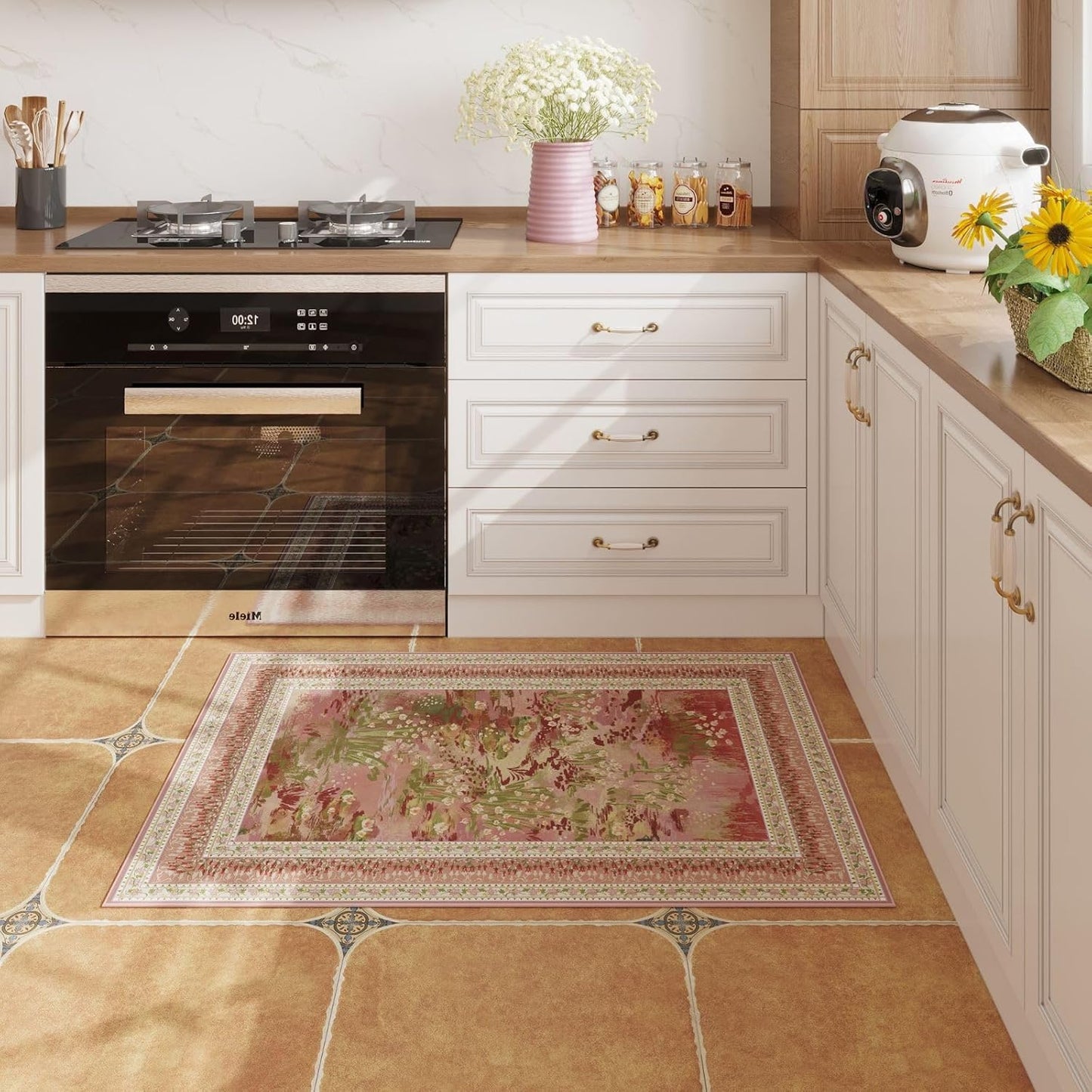 2x3 Rug Impressionist-Style Vintage Indoor Door Mat Machine Washable Small Area Rug Non-Slip Low Pile Throw Rugs for Entryway Kitchen Front Door Indoor Entrance Entry Kids Room, Pink