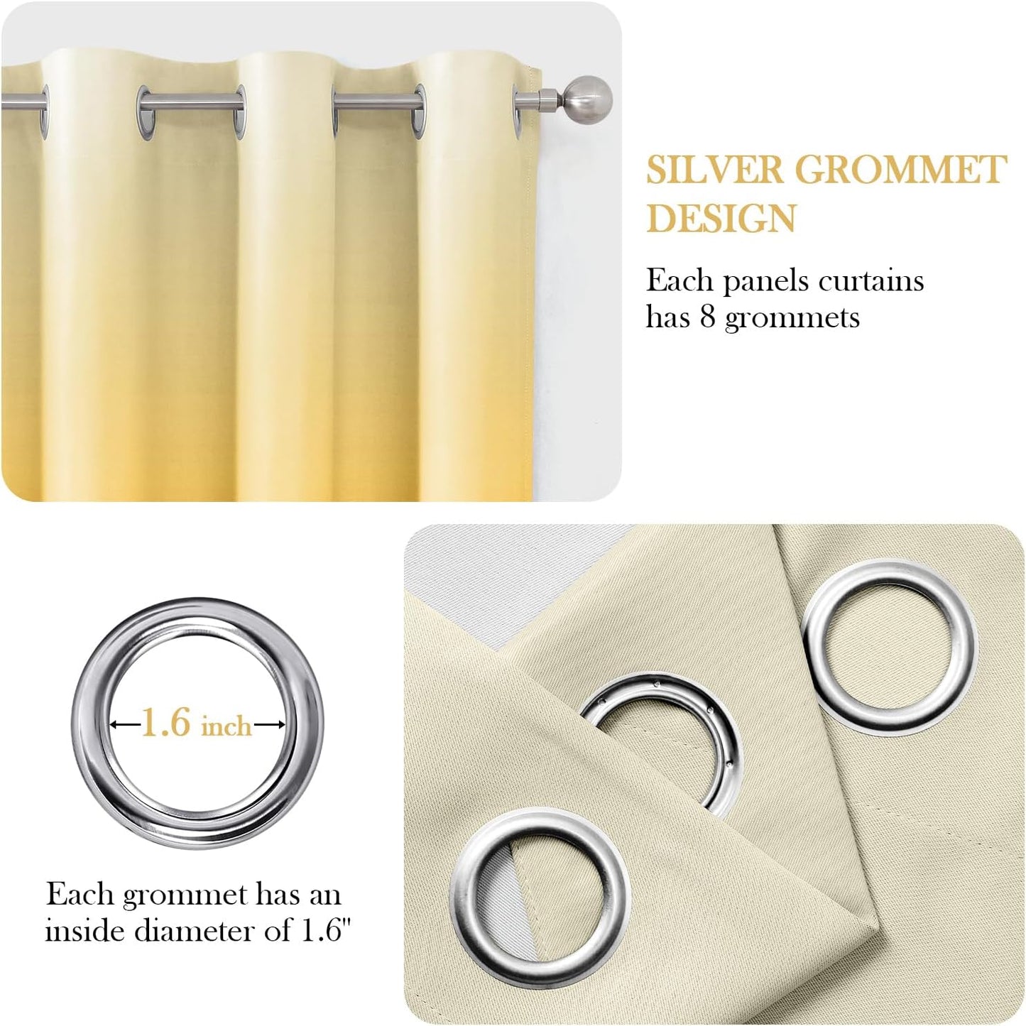 HOMEIDEAS Mustard Yellow Ombre Blackout Curtains 52 X 84 Inch Length Gradient Room Darkening Thermal Insulated Energy Saving Grommet 2 Panels Window Drapes for Living Room, Bedroom