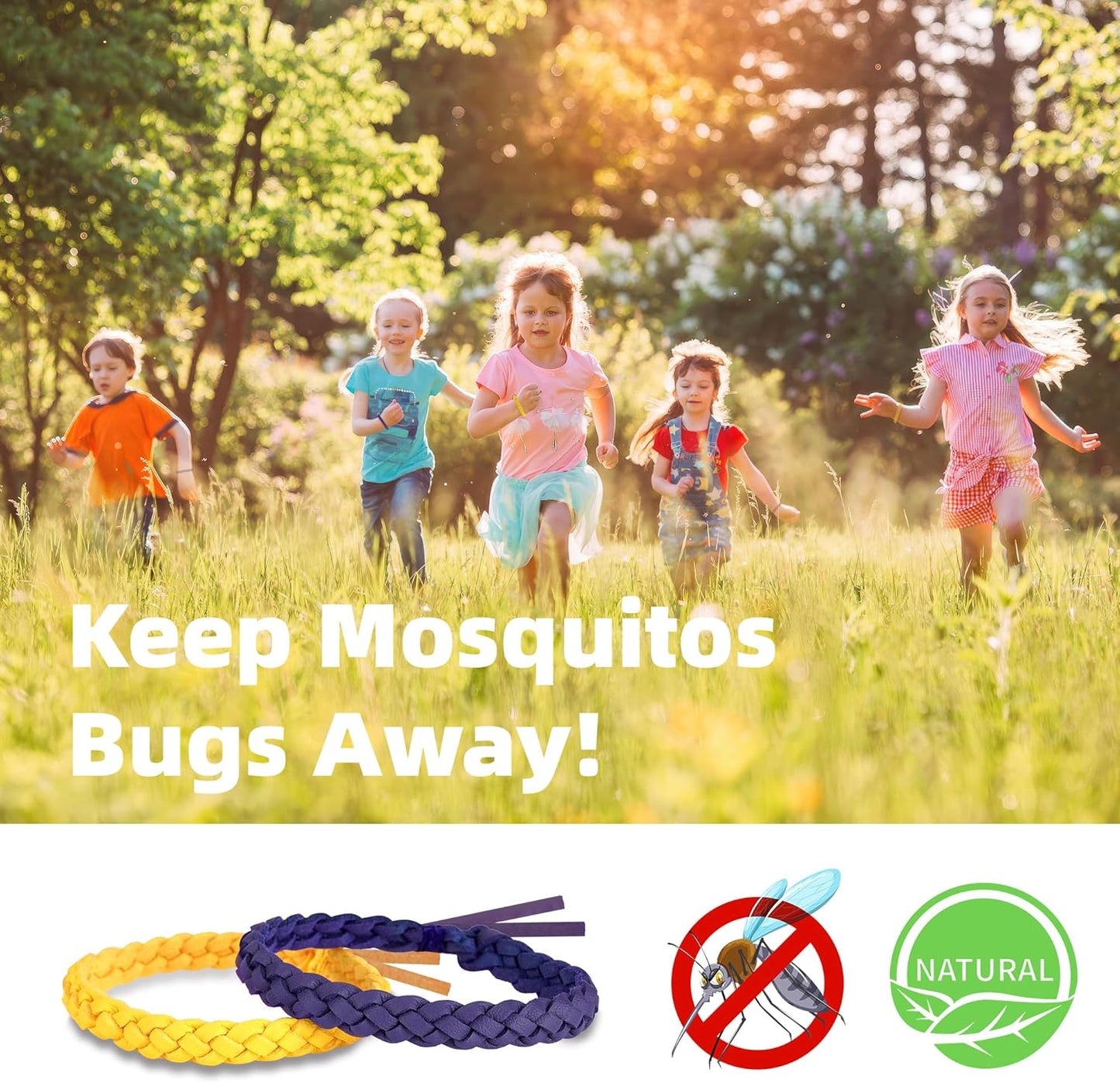 42 Pack Mosquito Repellent Bracelets, DEET-Free Natural Bands, PU Leather Insect & Bug Repellent Wrist Bands for Kids & Adults, Individually Wrapped