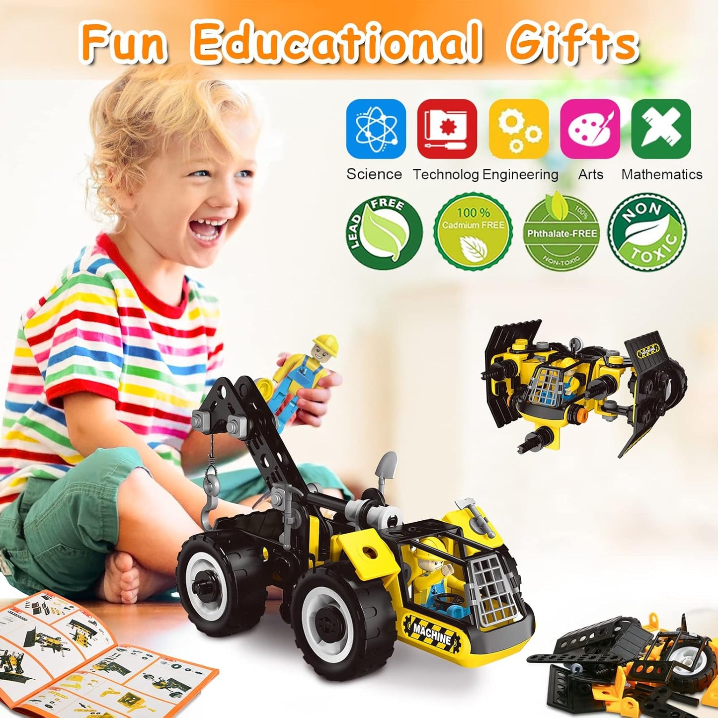 HOMETTER Building Toys for Age 5 6 7 8+ Year Old Boys Gift, 6 in 1 Engineering Toys, STEM Learning Toys Educational Building Set