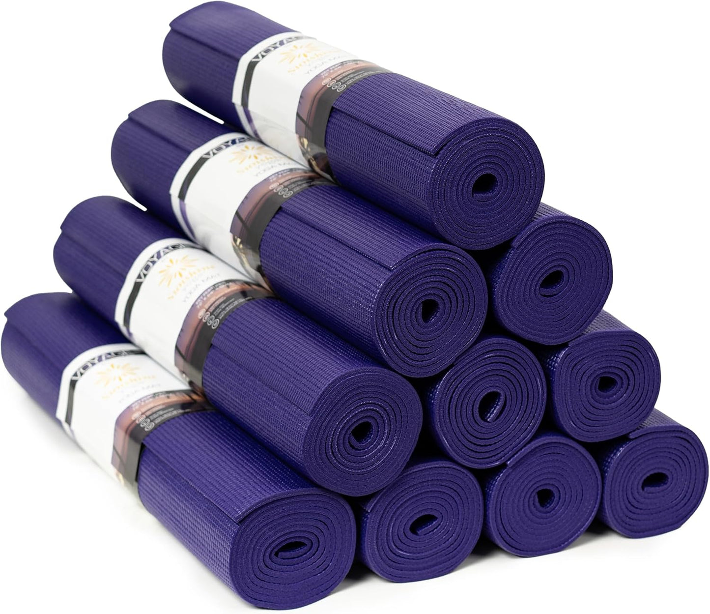 Sunshine Yoga Voyage Yoga Mat, 10 Pack, 72" x 24" Professional Studio and Gym Bulk Yoga Mats, 5mm Thick, Durable, Anti-Tear, Non Slip Fitness and Exercise Mats