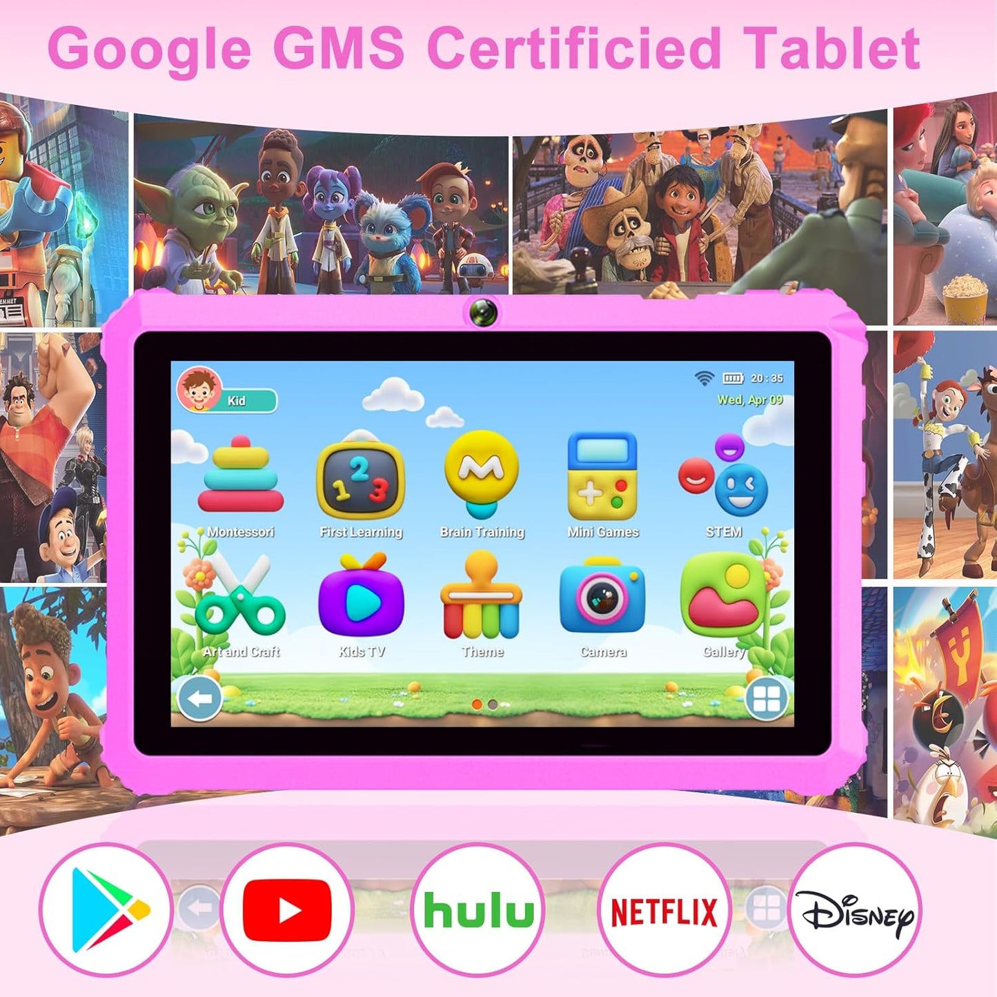 YINOCHE Kids Tablet 7 inch Toddler Tablet for Kids 3-7 32GB Android Tablets for Toddlers with Case WiFi Parental Control Dual Camera GMS Certified Toddler Learning Tablets for Children (Pink)