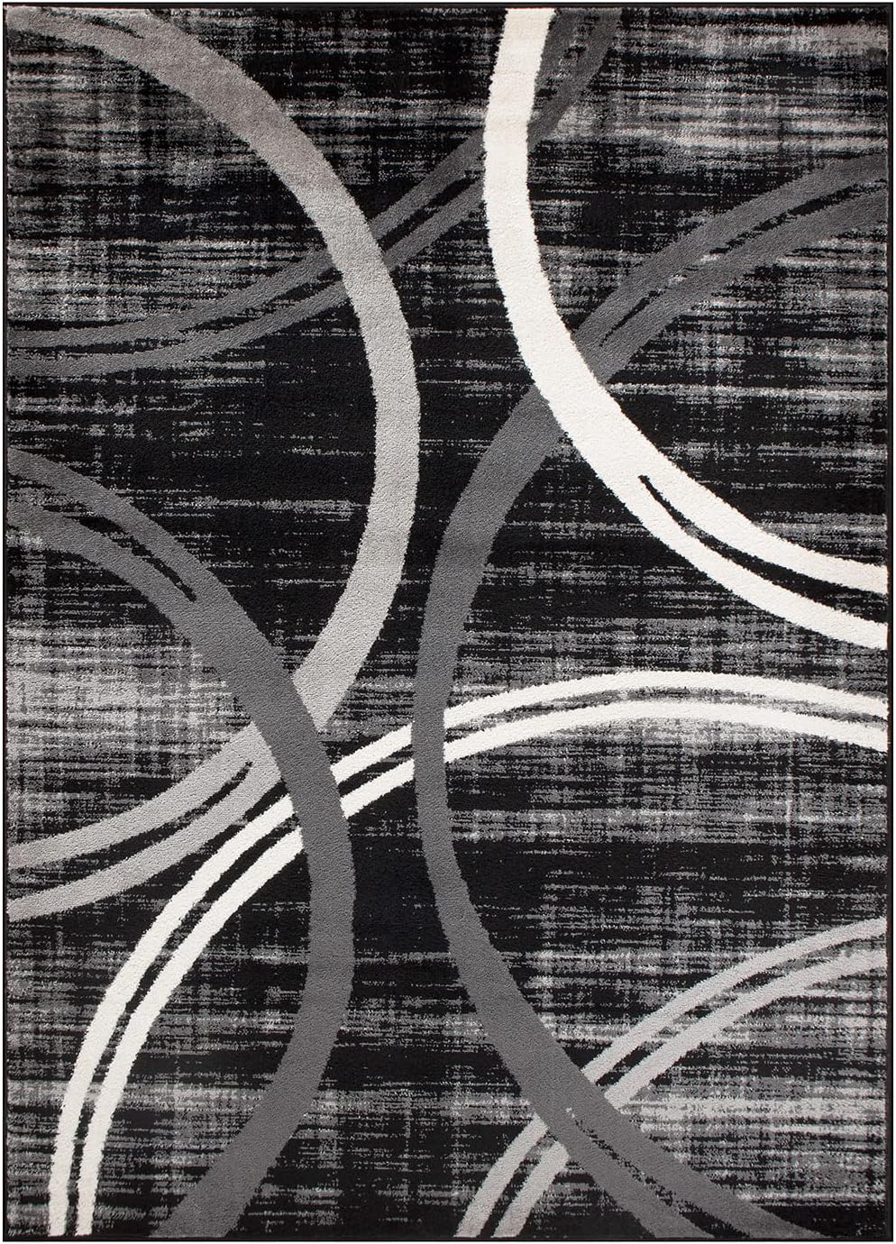 Rugshop Modern Wavy Circles Design Area Rug 8'8" x 12' Black