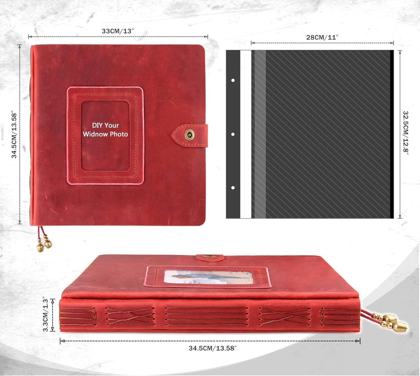 Leather photo Album Self Adhesive Pages, Handamde Leather Scrapbook Photo Album, Wedding Family Album, Holds 3x5, 4x6, 5x7, 6x8, 8x10 Photos - Wine