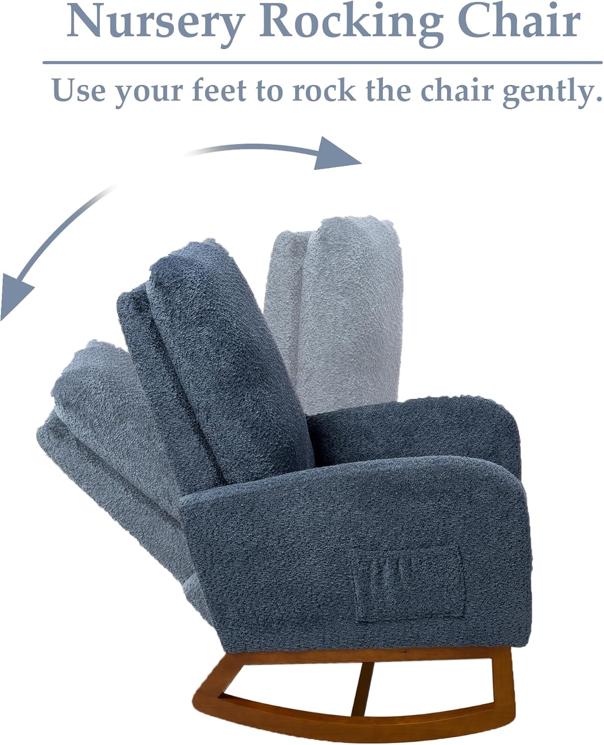 Nursery Rocking Chair with Foot Rest, Upholstered Glider Chair with Two Side Pockets, High Back Nursing Chair, Rocker Accent Armchair for Bedroom Living Room (Navy)