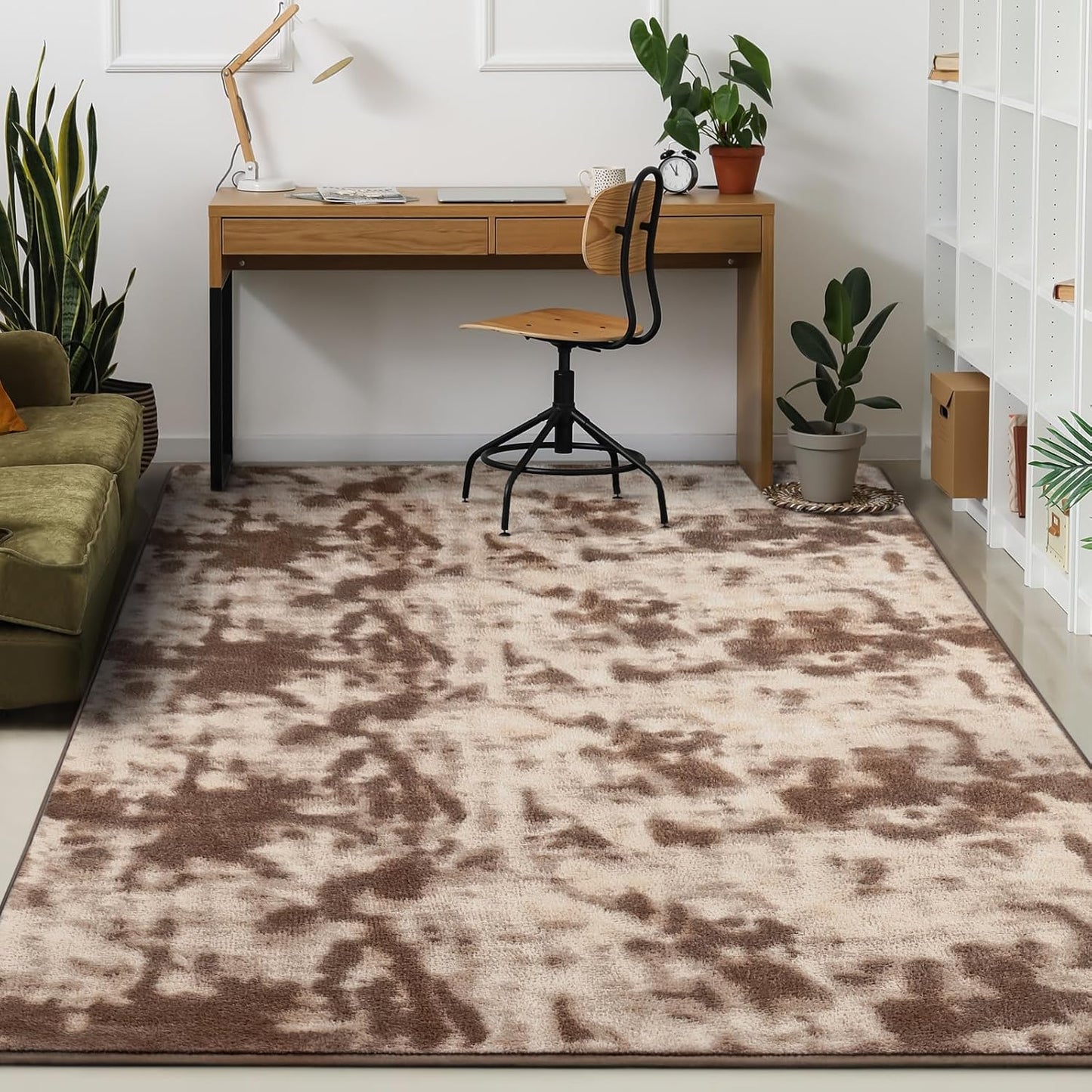 Kimicole 4x6 Washable Area Rugs for Bedroom Living Room, Low Pile Ulta-Thin Solid Color Rug, Non-Slip Soft Fluffy Carpet for Nursery Kids Room Dorm Room Home Decor (Brown)