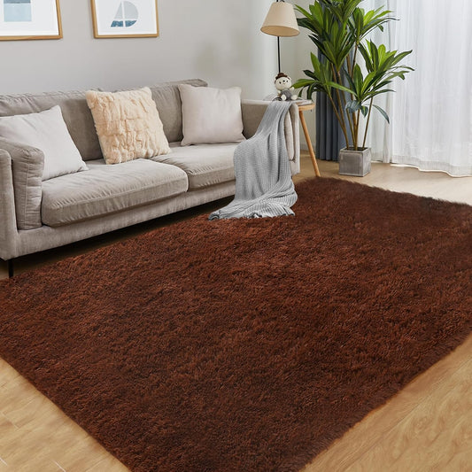 Area Rugs 8x10, Fluffy Rugs for Living Room, Ultra Soft Rugs for Bedroom, Non-Slip Indoor Carpet for Nursery, Kids Room, Playroom, Home Decor, Brown
