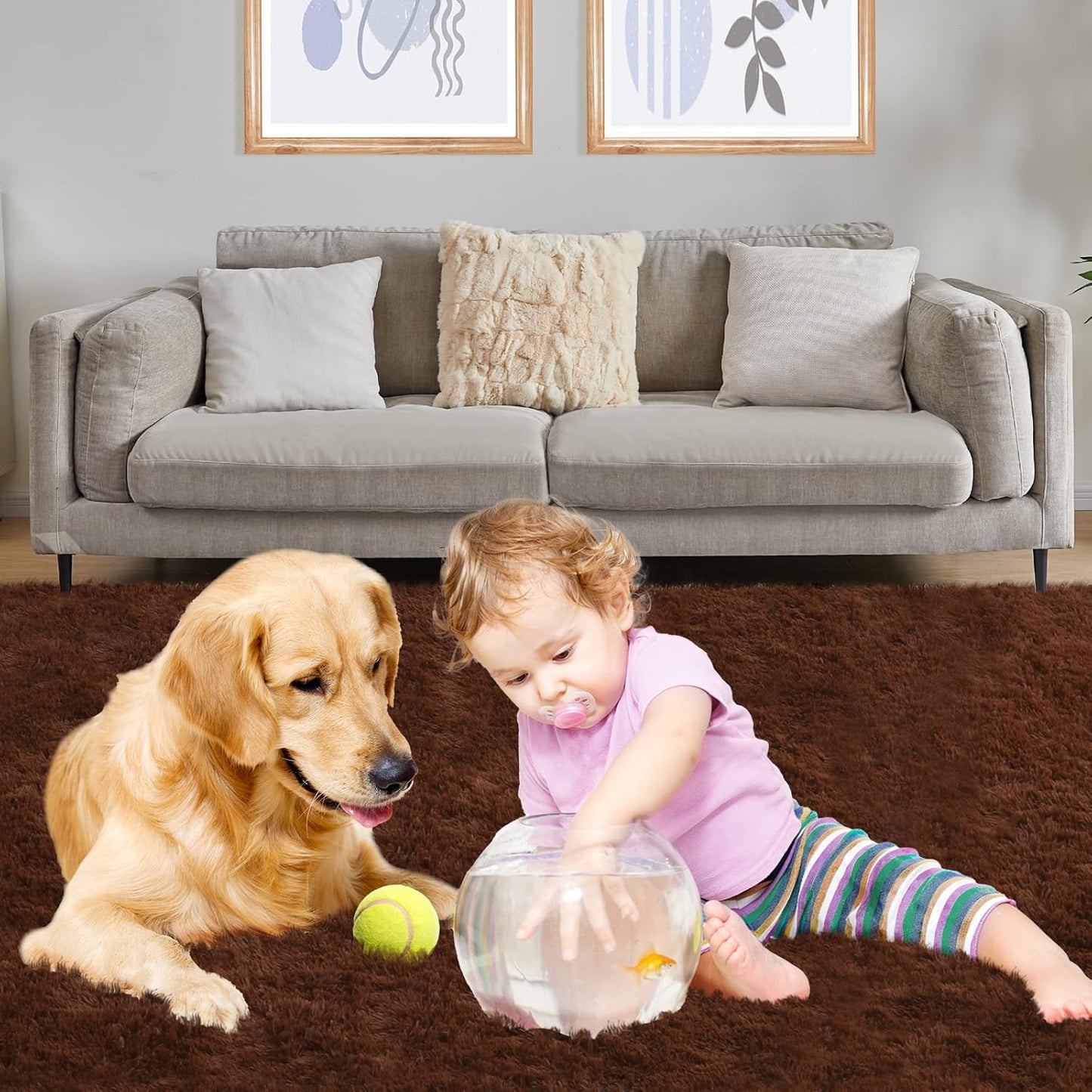 Area Rugs 8x10, Fluffy Rugs for Living Room, Ultra Soft Rugs for Bedroom, Non-Slip Indoor Carpet for Nursery, Kids Room, Playroom, Home Decor, Brown