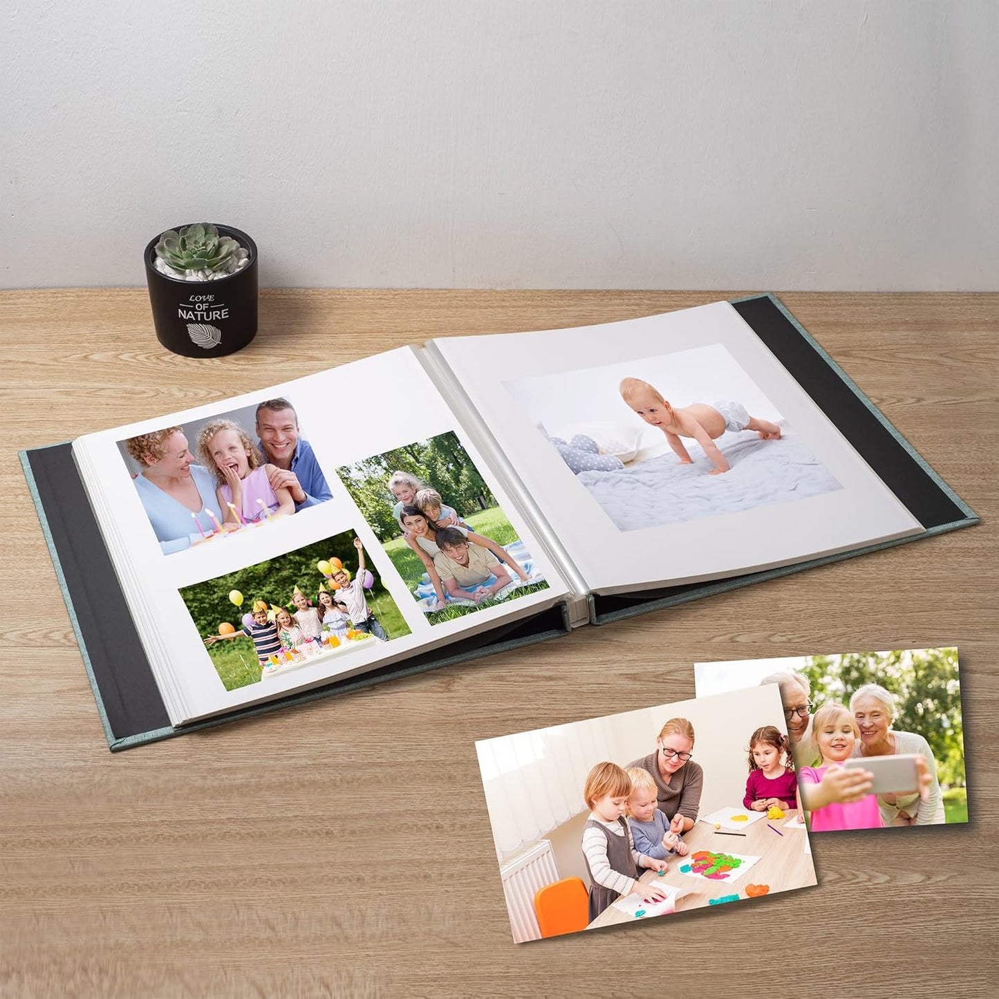 Large Photo Album Self Adhesive Scrapbook Album for 4×6 8×10 Pictures DIY Magnetic Linen Cover Album 40 Pages for Family Wedding Gifts with Metal Pen and Plastic Board