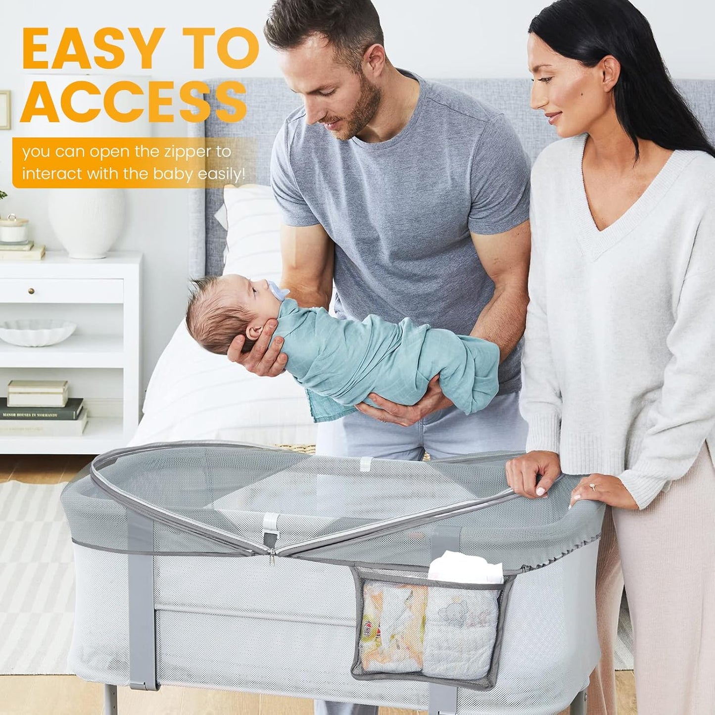 Orzbow Bassinet Cover to Keep Cats Out, Toddler Mosquito Net for Bassinet with Two-Way Zippers & Storage Bag - Infant from Mosquito Bites and Falling Protection, Gray