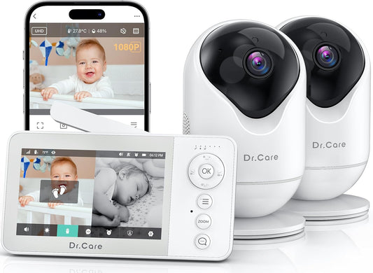VistaView Lite RB Smart WiFi Baby Monitor with 2 Cameras - 4” 720P Split Screen & 1080P Camera App Control, Motion Alerts, 2500mAh Removable Battery, Night Vision, Multi-User, Triple Security