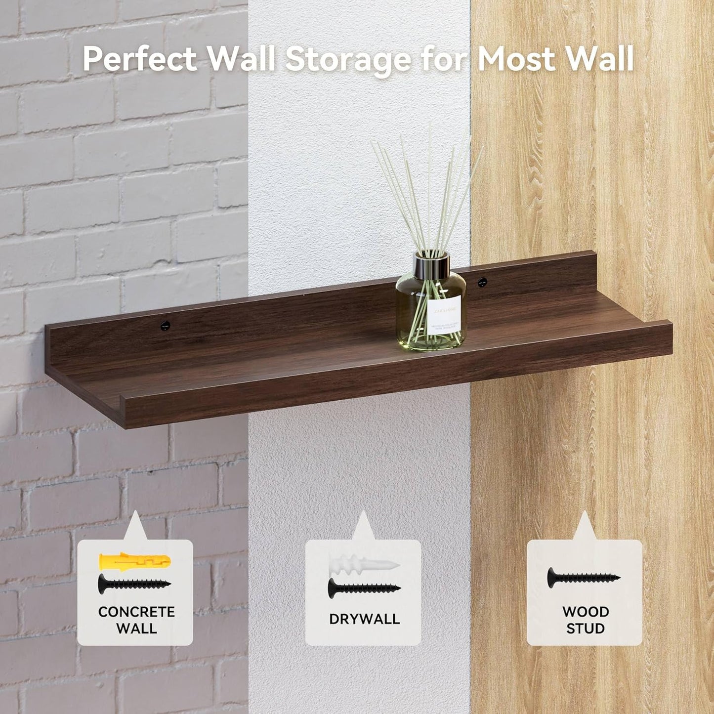 35.3 Inches Long Floating Shelves, 2 Set Farmhouse Wall Shelf for Bedroom, Nursery Book Shelf with Lip, Picture Ledge Shelf for Wall Decor Living Room Bathroom Kitchen - Walnut