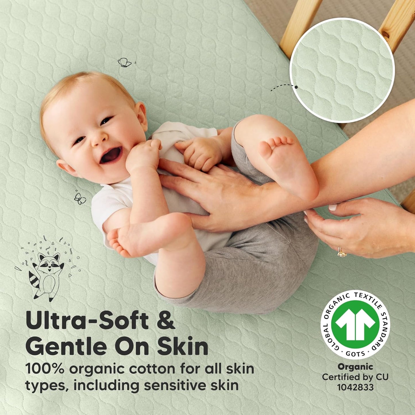 Waterproof Crib Mattress Protector Cover Fitted - 2-Pack Quiet Baby Crib Mattress Pad Sheets, 52" x 28" Soft Quilted Cotton Baby Sheet, Machine Washable, Easy Fit, Durable (Sage/Mavy)