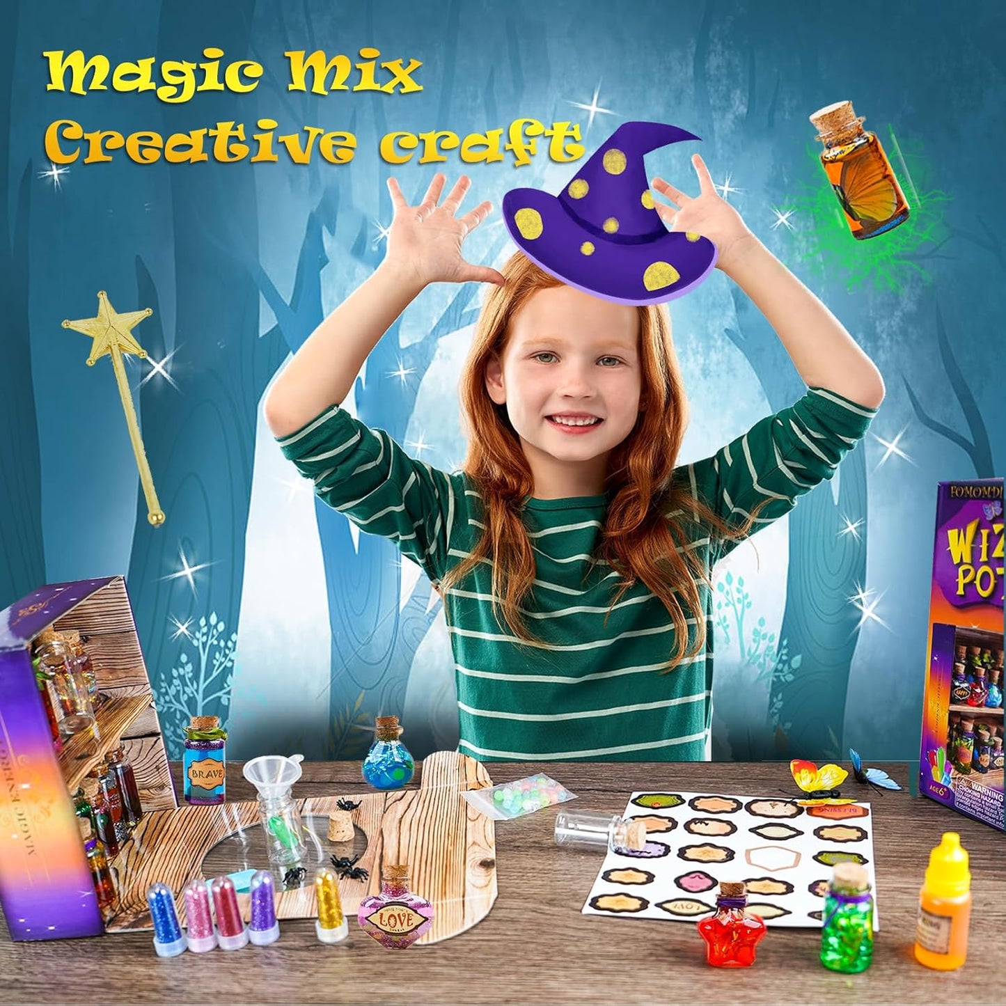 FOMOMDI DIY Magic Crystal Potions Making Kit, Magic Mix 20 Bottles Fairy Wizard Potions, Halloween Christmas Birthday Gift for Girls Kids Ages 6-12