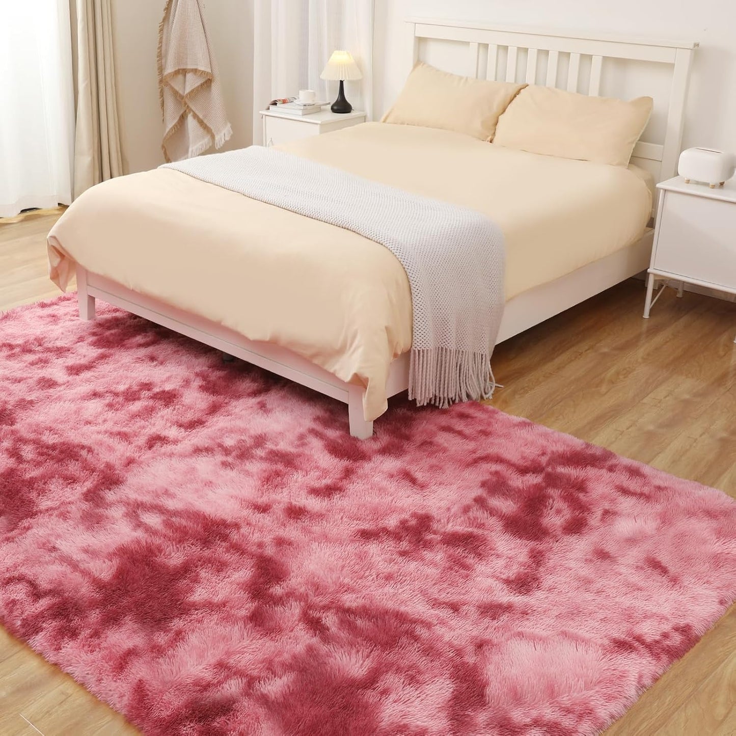 Luxury Area Rug, 6x9 Rugs for Living Room, Ultra Soft Rugs for Bedroom, Non-Slip Indoor Carpet for Nursery, Kids Room, Playroom, Home Decor, Tie-Dyed Dark Pink