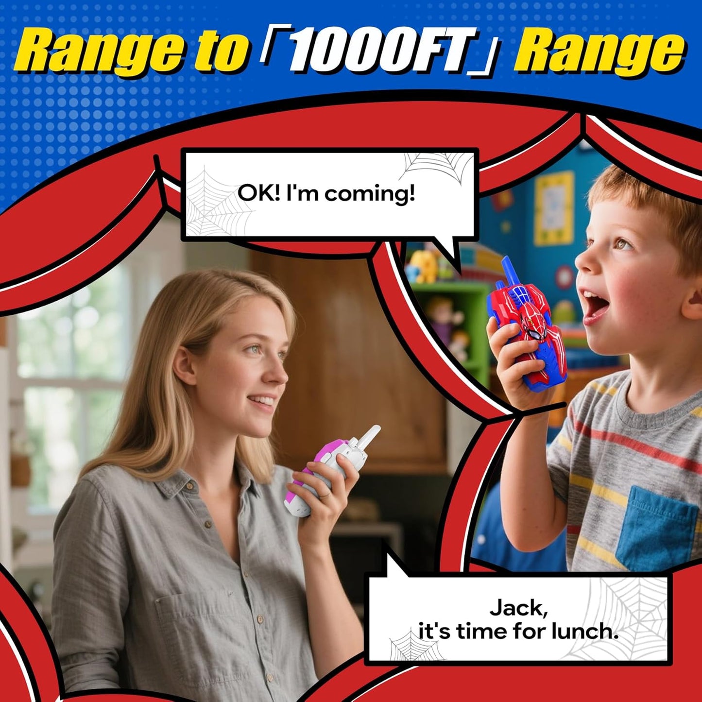 Vvinca Spider Walkie Talkies for Kids Toys Ages 3 4 5 6 7 8 9 10 Boys Girls 2 Pack Superhero Toys Lanyard Long Range Clear Sound Outdoor Game Camping Gear Spy Gadgets & Easter Christmas Birthday Gifts