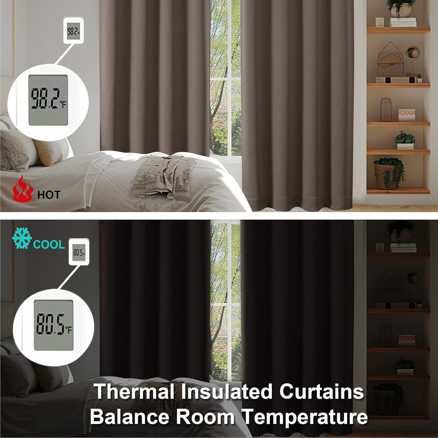 Simplebrand Ava Brown Blackout Curtains for Bedroom 84 Inch Length 2 Panels Set, Solid Thermal Insulated Privacy Living Room Window Treatment Curtains Blackout Drapes, W40 x L84 Inch, Brown