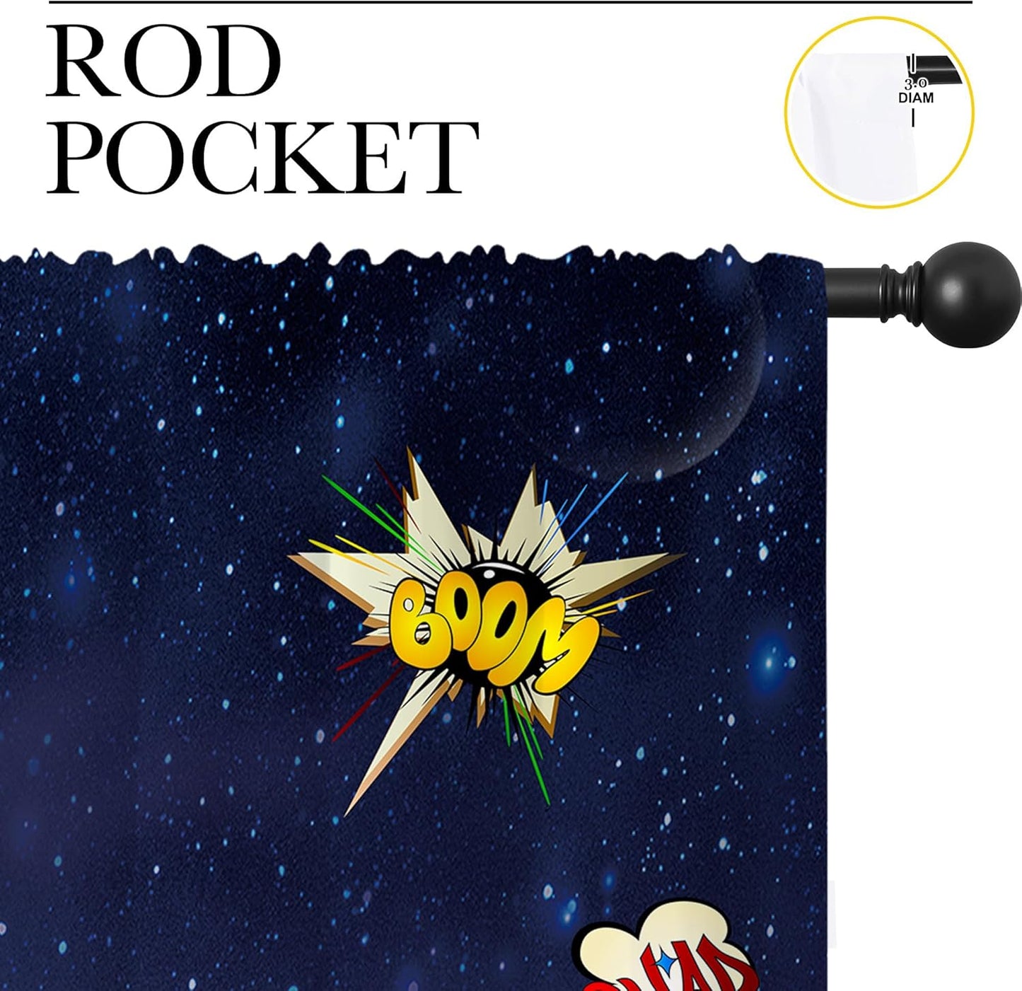 Super Hero Rod Pocket Blackout Curtains for Boy Girl Bedroom, Exploding City Starry Cartoon Skyline Thermal Insulated Home Window Drapes for Living Room Darkening, 84x72 inch