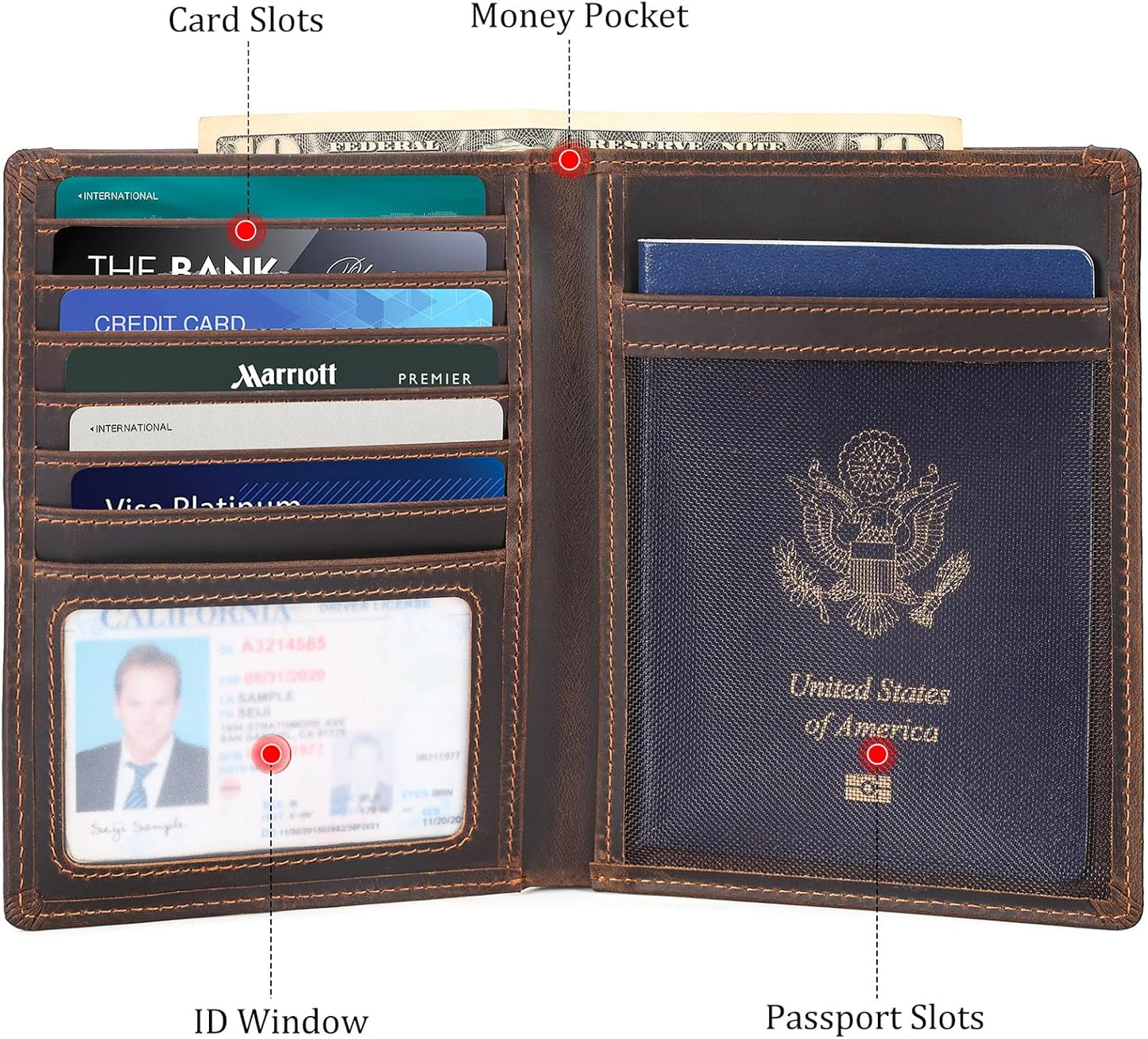 Polare Luxury RFID Blocking Leather Passport Holder Travel Wallet For Men and Women (Dark Brown with AirTag Slot)