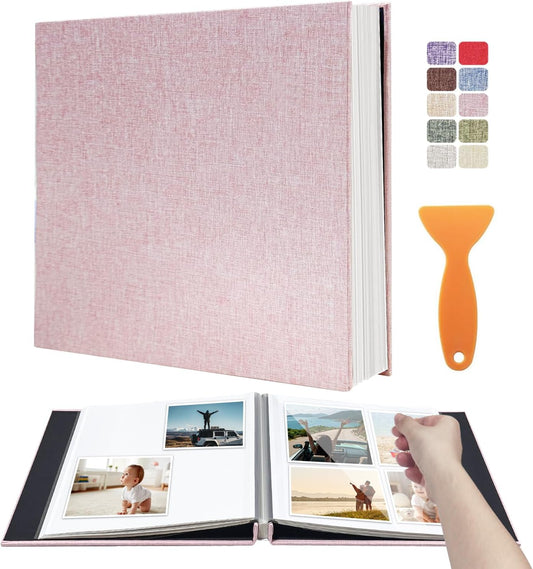 Large Photo Album Self Adhesive Scrapbook Album for 4×6 5×7 8×10 Pictures DIY Magnetic Linen Cover Album 60 Pages for Family Wedding Gifts with Metal Pen and Plastic Board