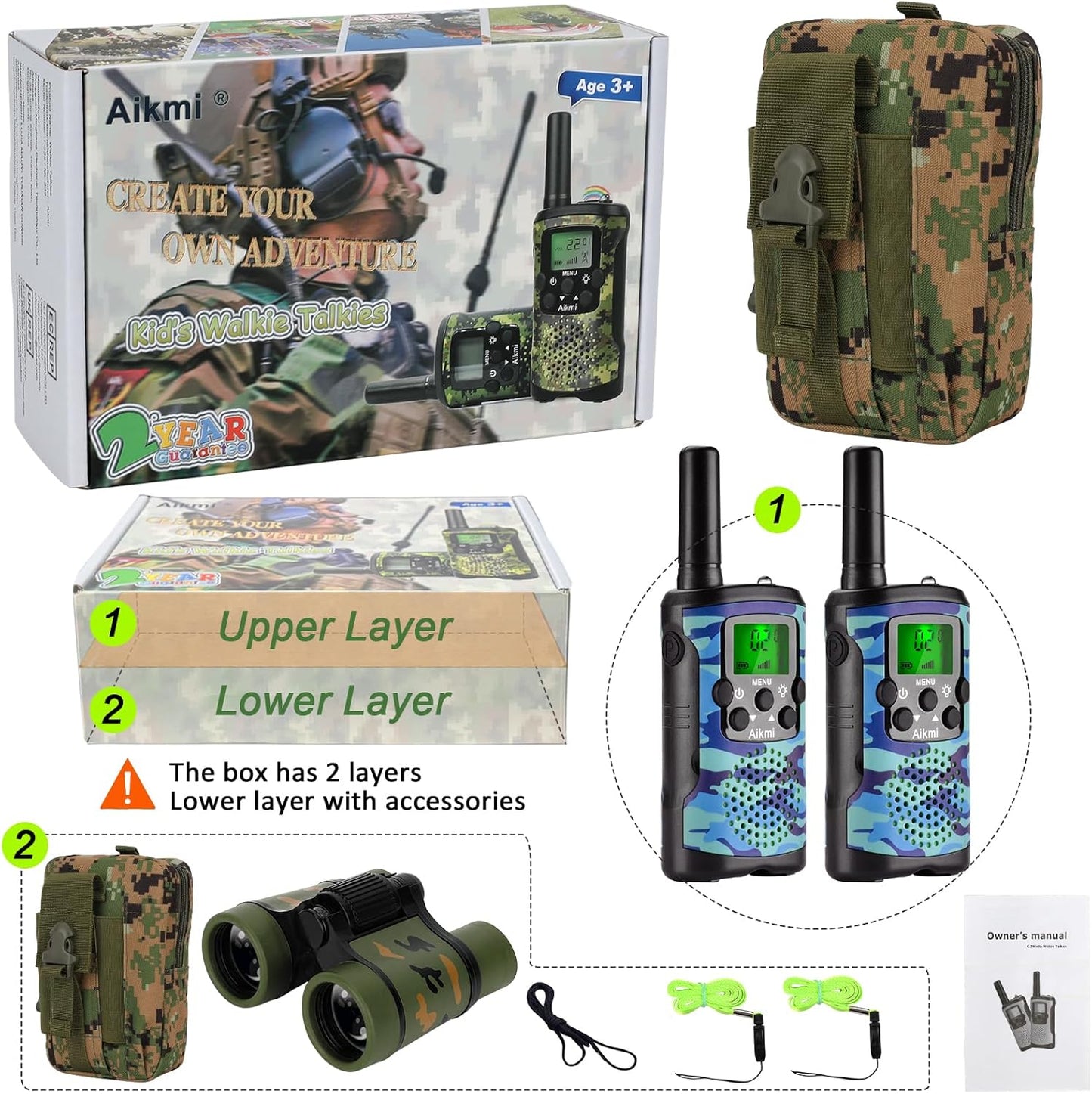 Walkie Talkies for Kids Toys for Boys Aged 5+ Outdoor Toys 2 Way Radio 22 Channel 3 Miles Range for Camp Hunt Adventure Game Birthday 6 7 8 9 10 Year Old Boys Gifts (Blue)