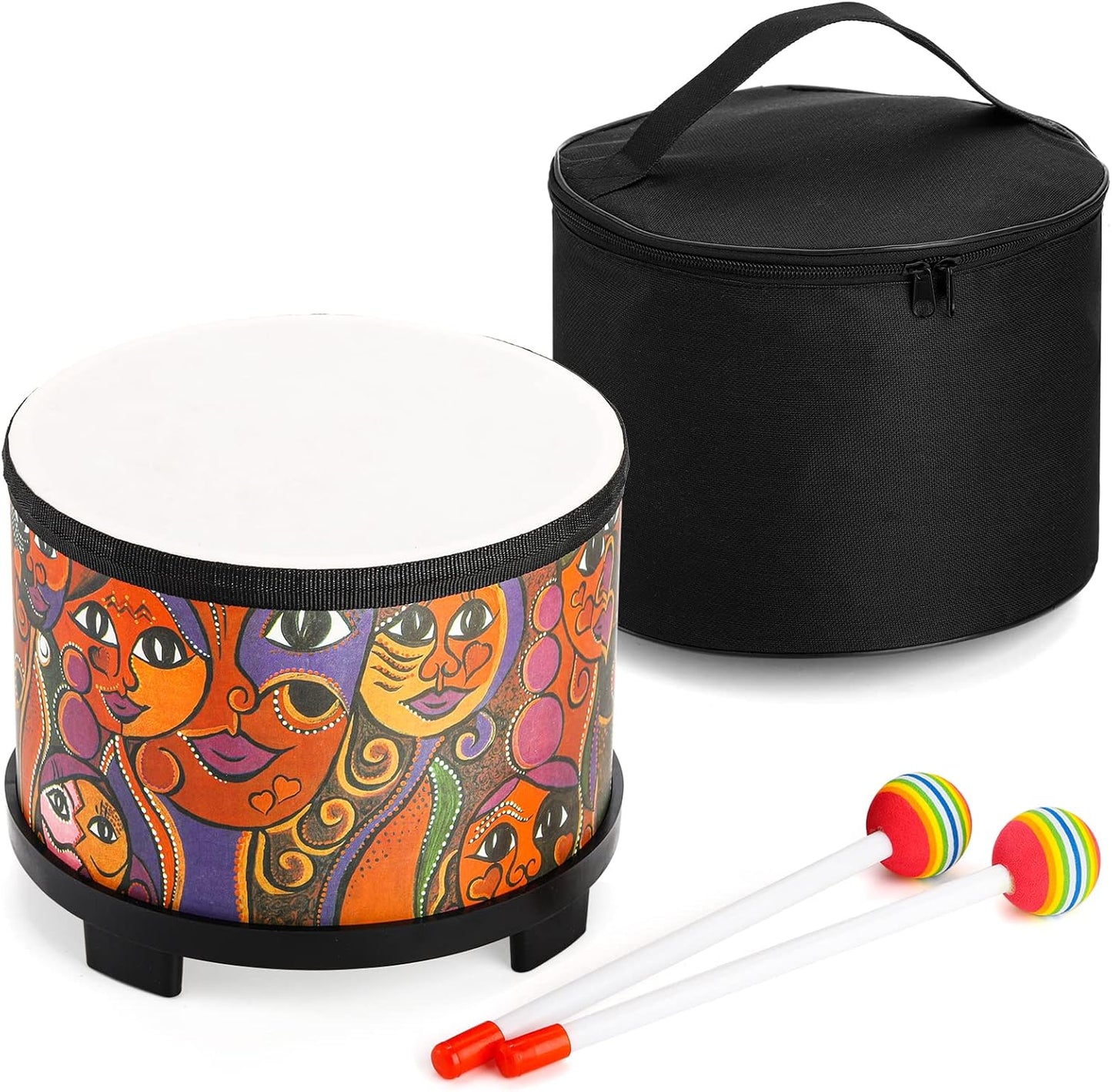 Tosnail 8 Inch Floor Tom Drum with Storage Bag and Mallets for Kids, Percussion Instrument Musical Toy for Children, Toddlers, Christmas Birthday Gift - Face Pattern