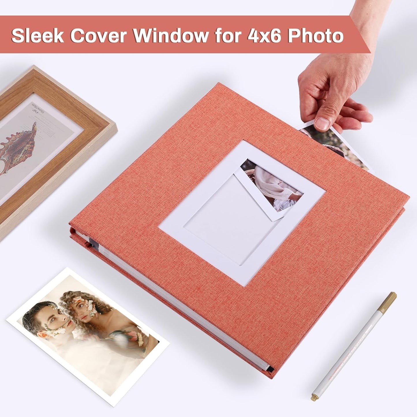 Photo Album Self Adhesive Pages Scrapbook Large Magnetic Photo Albums with Sticky Pages Scrapbooks for Wedding Baby for 4x6 5x7 8x10 Picture Photo Books 11x10.6 Orange 60 Pages