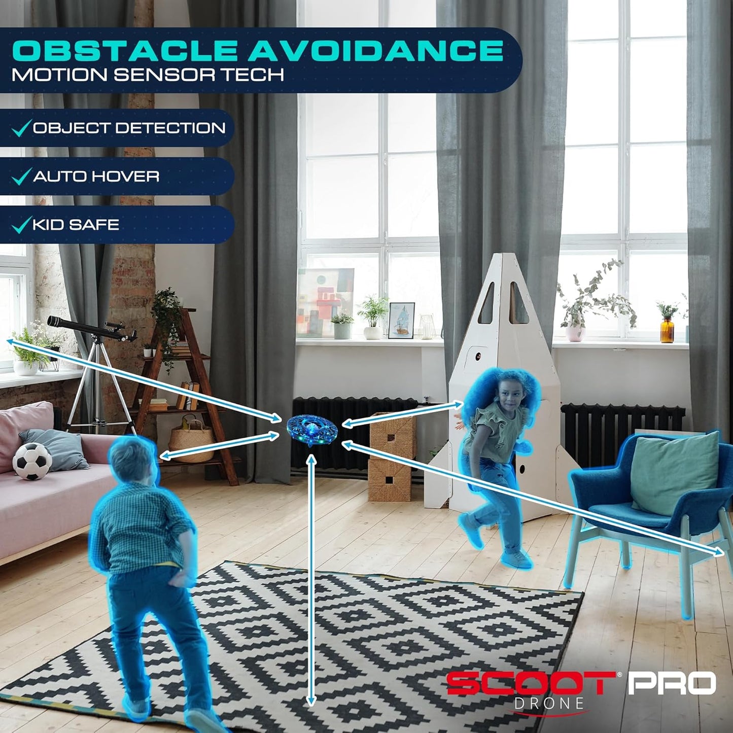 Force1 Scoot Pro Hand Operated Drone for Kids or Adults - Induction Hands Free Motion Sensors Mini Drones with Bright LED Projection, 360 Flips, Easy Indoor Small UFO Flying Orb Ball Drone Toy