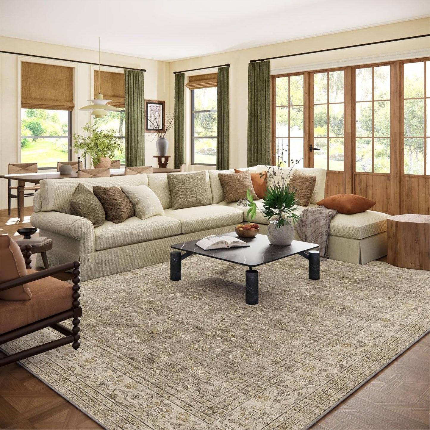 Machine Washable Rugs for Living Room: 8x10 Area Rugs for Bedroom Vintage Stain Resistant Non Slip Low Pile Lightweight Boho Carpet for Kitchen Dining Room Farmhouse Kids Room Nursery