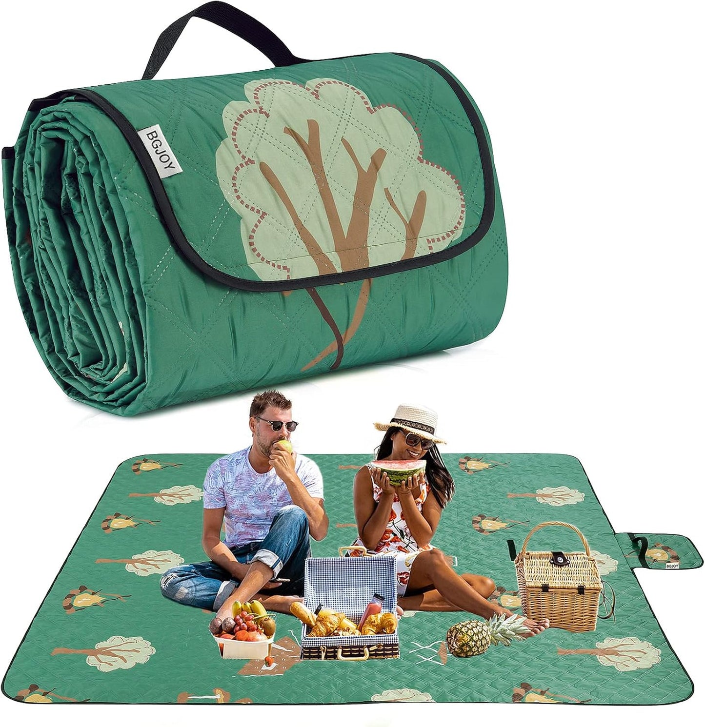 Large Waterproof Sandproof Picnic Blanket - Foldable Outdoor Blanket with Carry Strap - Lightweight - Fits 2-4 Adults - For Beach, Camping, Grass, Lawn, Park