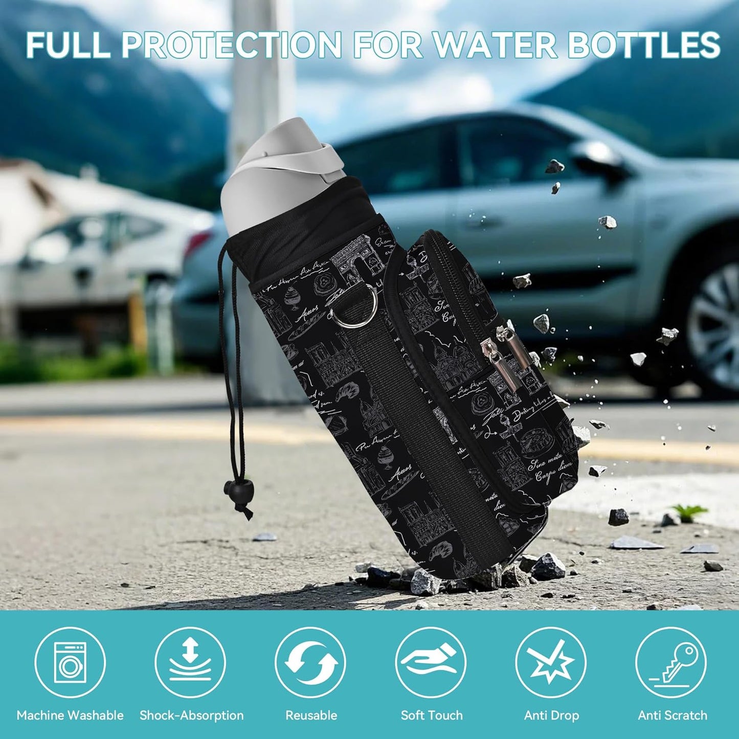 icolor Water Bottle Carrier Bag with Strap 25/32/40 oz Crossbody Bottle Holder with Phone Pocket Sling Sleeve Insulated Neoprene Water Bottle Pouch for Walking Travelling