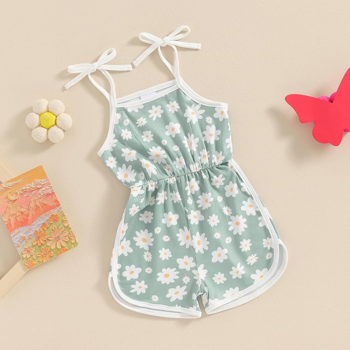 WZTYYDS Toddler Baby Girl Summer Clothes Floral Romper Tie-Up Strap Halter Jumpsuit Infant Summer Sling Playsuit 6M-3T
