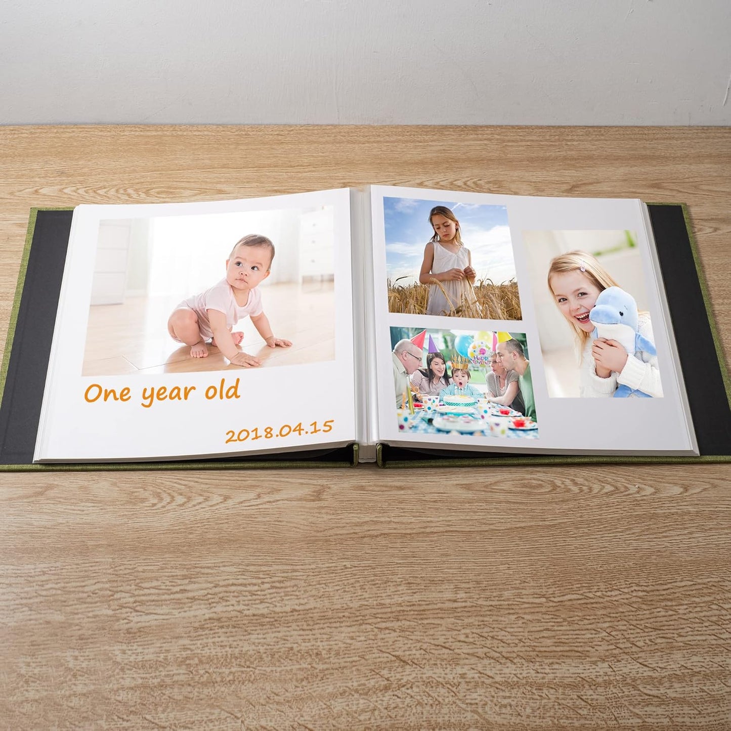 Large Photo Album Self Adhesive Scrapbook Album for 4×6 5×7 8×10 Pictures DIY Magnetic Linen Cover Album 60 Pages for Family Wedding Gifts with Metal Pen and Plastic Board