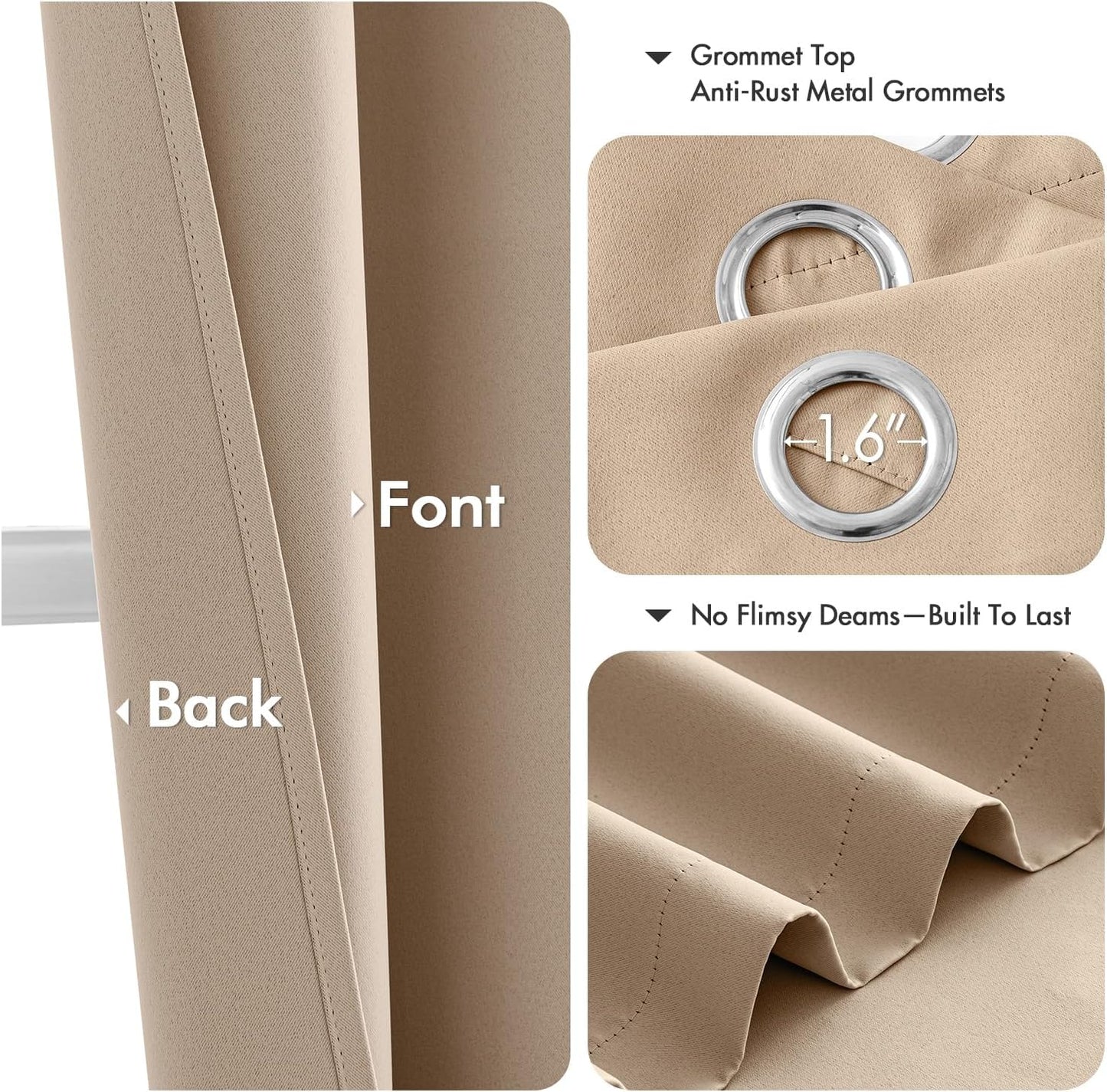 MIULEE Beige Blackout Curtains - Bedroom Window Treatment Curtains Thermal Insulated Room Darkening Drapes for Living Room Kitchen Grommet Top Light Blocking Drapery, 40 x 45 Inches Long, 2 Panels