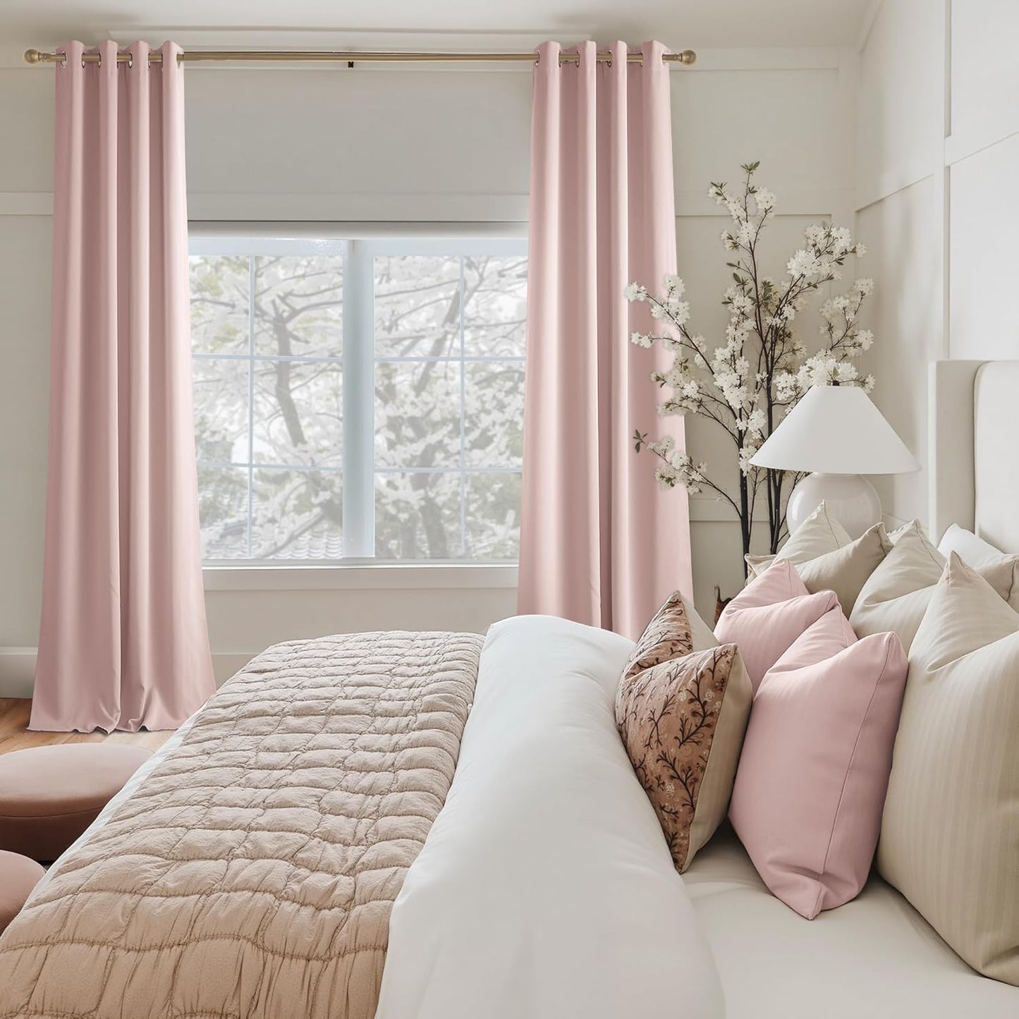 NICETOWN Blush Pink Room Darkening Curtains 84 Inches Long 2 Panels for Girls Room, Bedroom, Nursery Thermal Insulated Blackout Drapes Solid Grommet Noise Reducing Window Curtains, W40