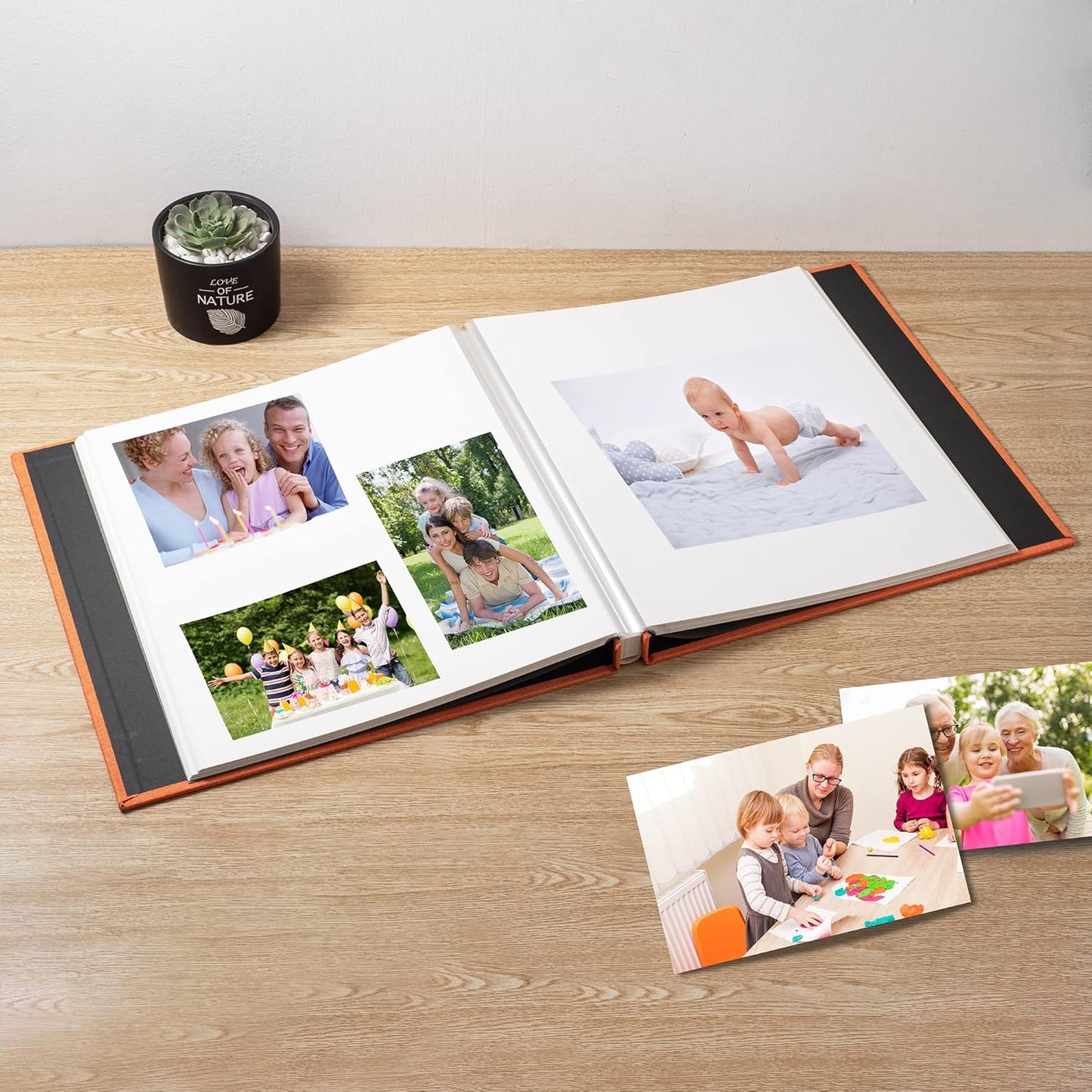 Large Photo Album Self Adhesive Scrapbook Album for 4×6 8×10 Pictures DIY Magnetic Linen Cover Album 40 Pages for Family Wedding Gifts with Metal Pen and Plastic Board