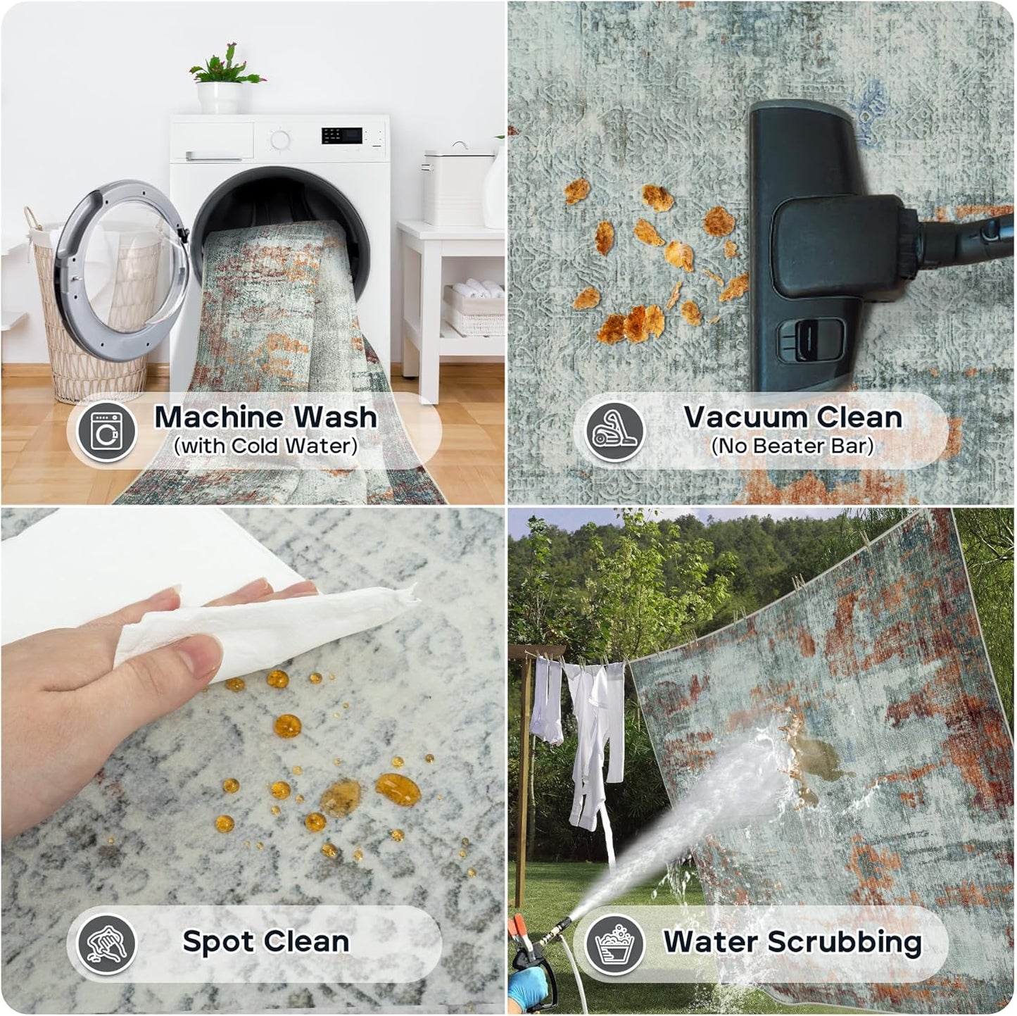 Runner Rug for Hallways Kitchen 2'6"x8' Washable, Non Slip Carpet 8ft Area Rugs Entryway Rubber Backed 8 Feet Neutral Abstract Modern Low Pile Indoor Red Brown