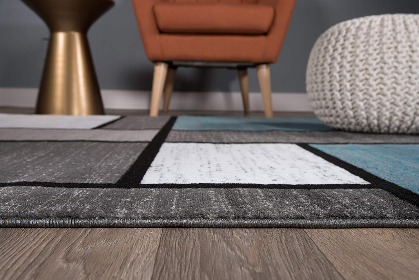 Rugshop Contemporary Modern Boxes for Home Office,Living Room,Bedroom,Kitchen Non Shedding Area Rug 3'3" x 5' Blue/Gray