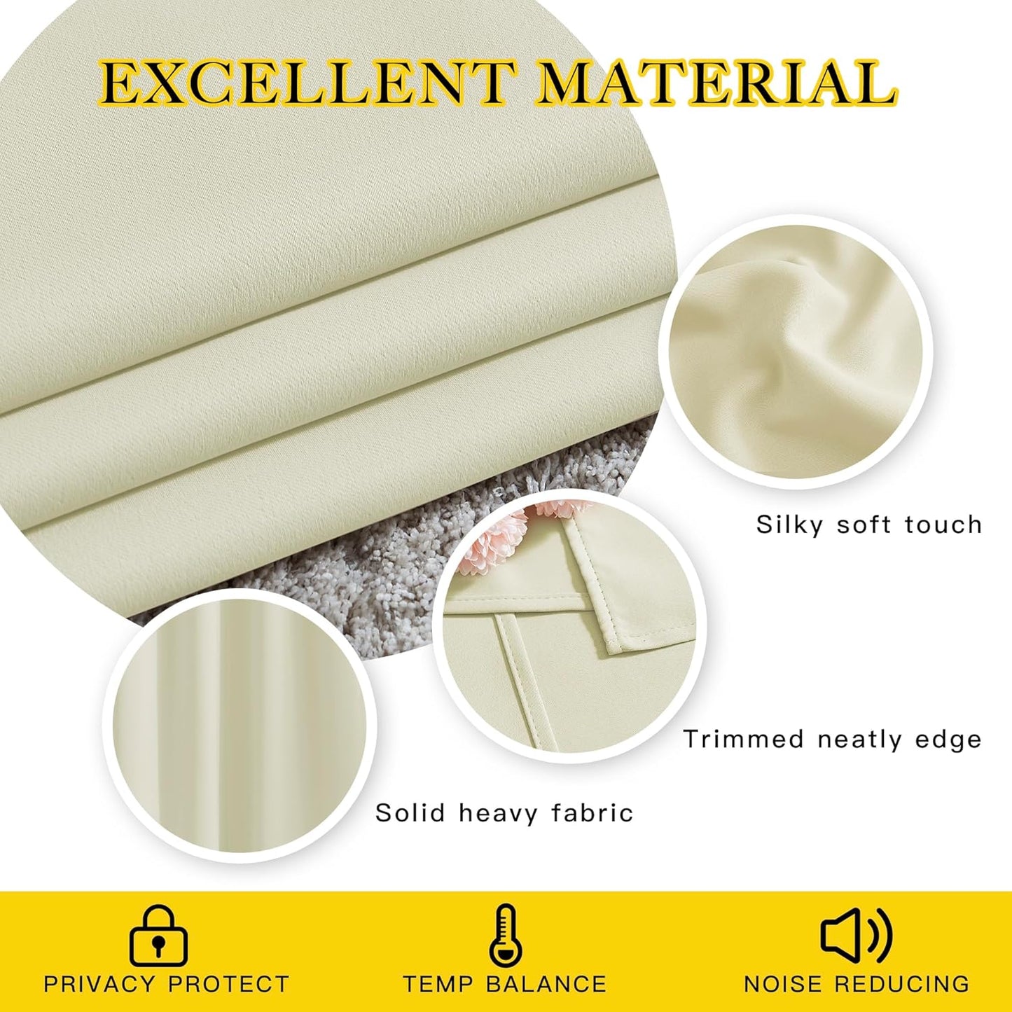 NICETOWN Room Darkening Beige Curtains 84 inches Long, Grommet Room Darkening Thermal Insulated Sound Dampening Window Treatments for Bedroom/Home Office, 2 Panels, W46 x L84